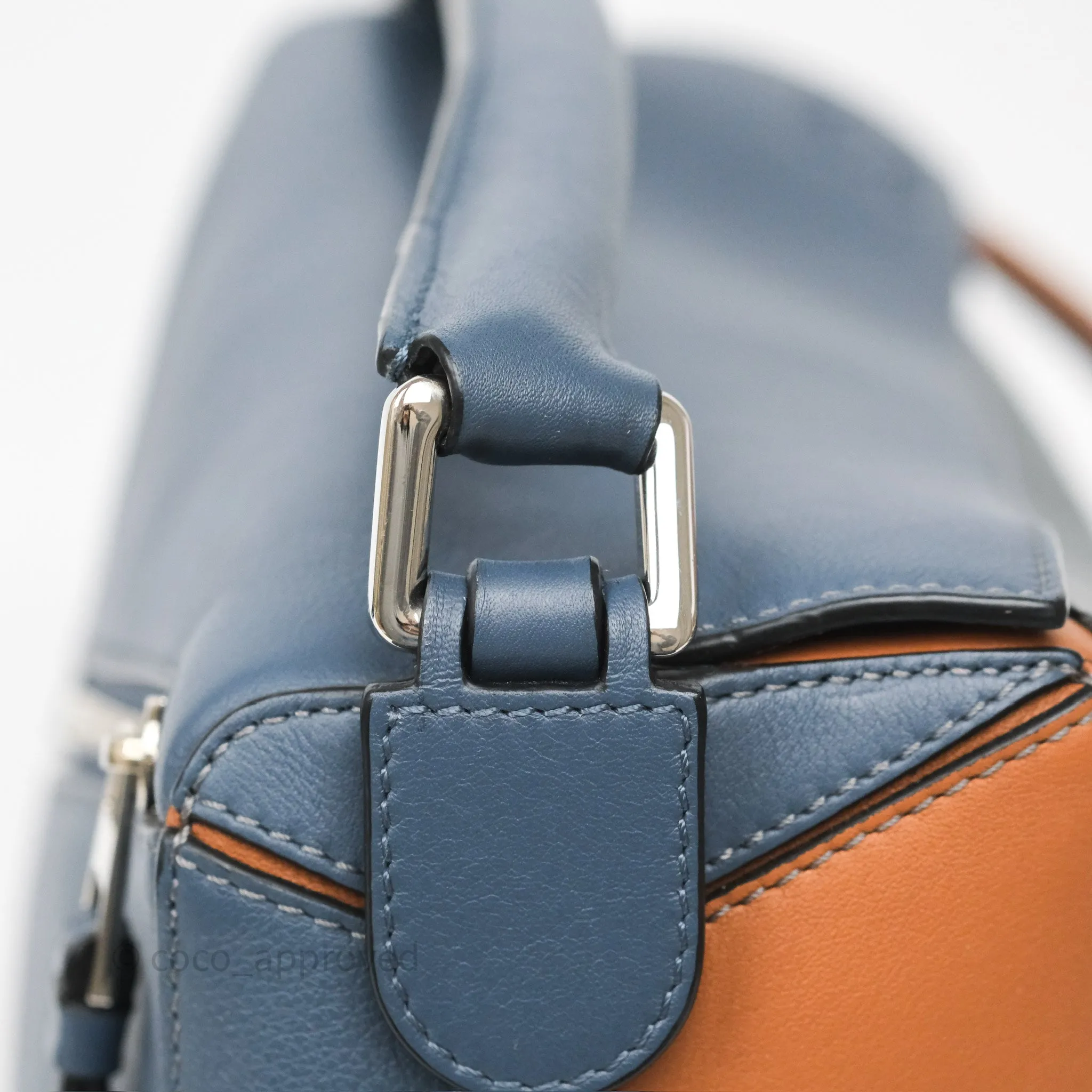 Loewe Medium Puzzle Bag Stone Blue Indigo Tan Calfskin Silver Hardware