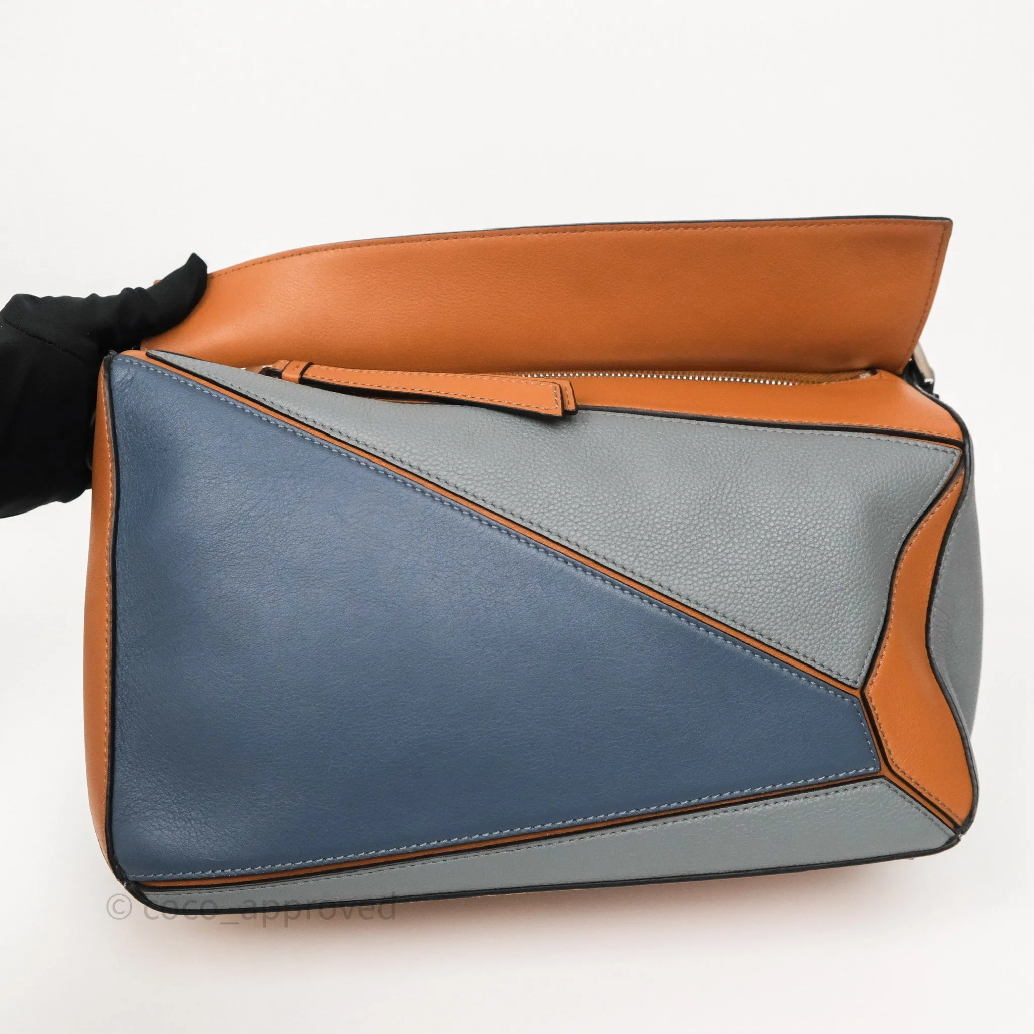 Loewe Medium Puzzle Bag Stone Blue Indigo Tan Calfskin Silver Hardware