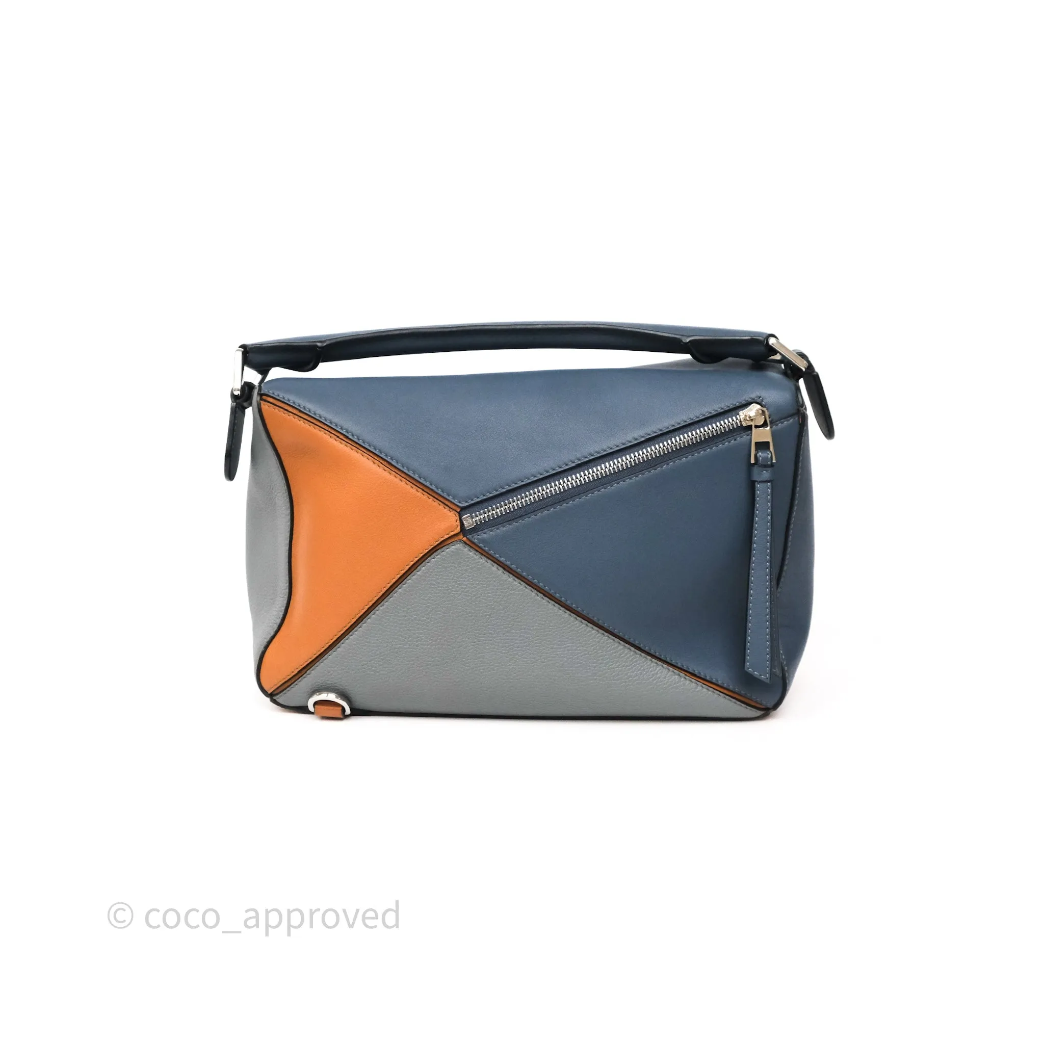 Loewe Medium Puzzle Bag Stone Blue Indigo Tan Calfskin Silver Hardware