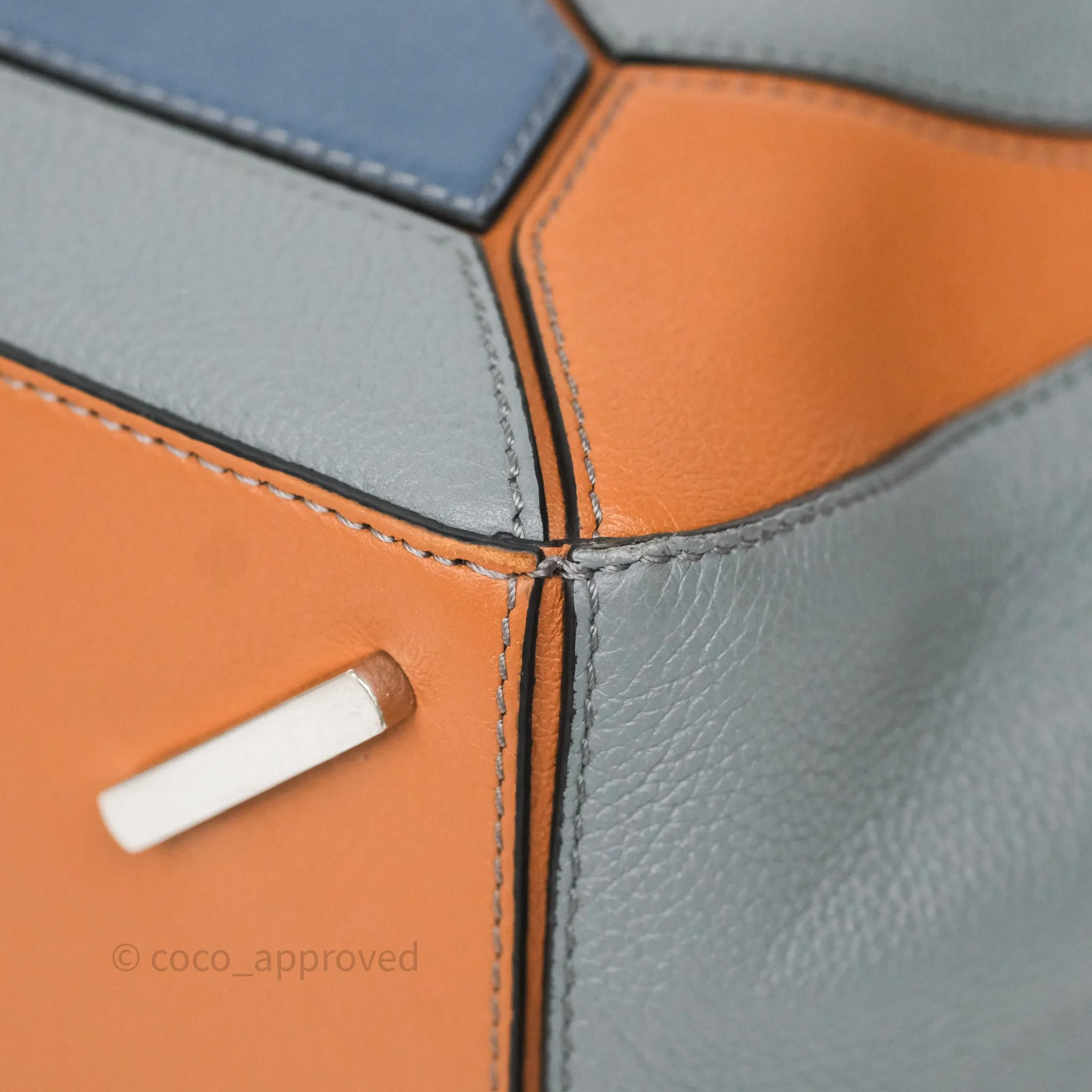 Loewe Medium Puzzle Bag Stone Blue Indigo Tan Calfskin Silver Hardware