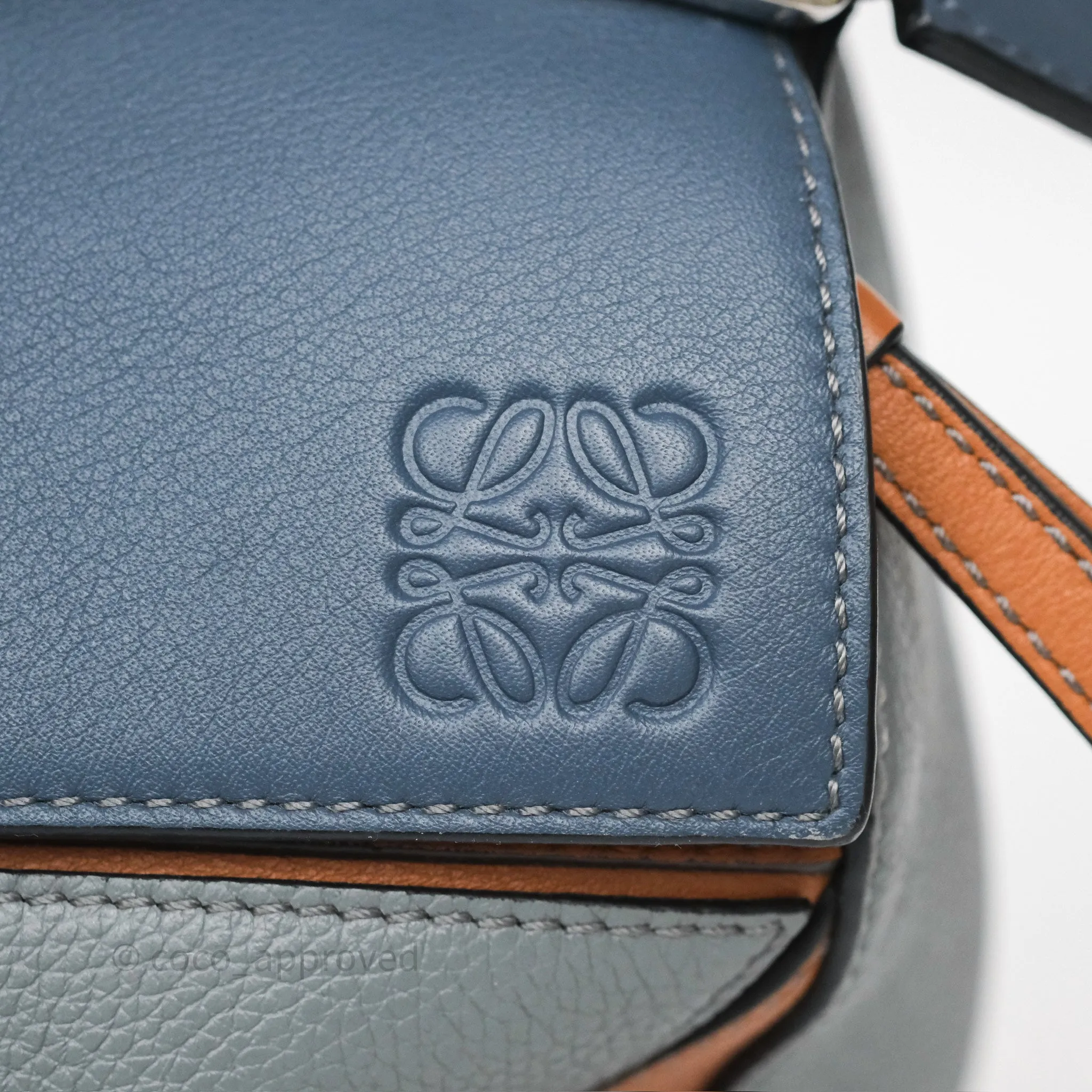 Loewe Medium Puzzle Bag Stone Blue Indigo Tan Calfskin Silver Hardware