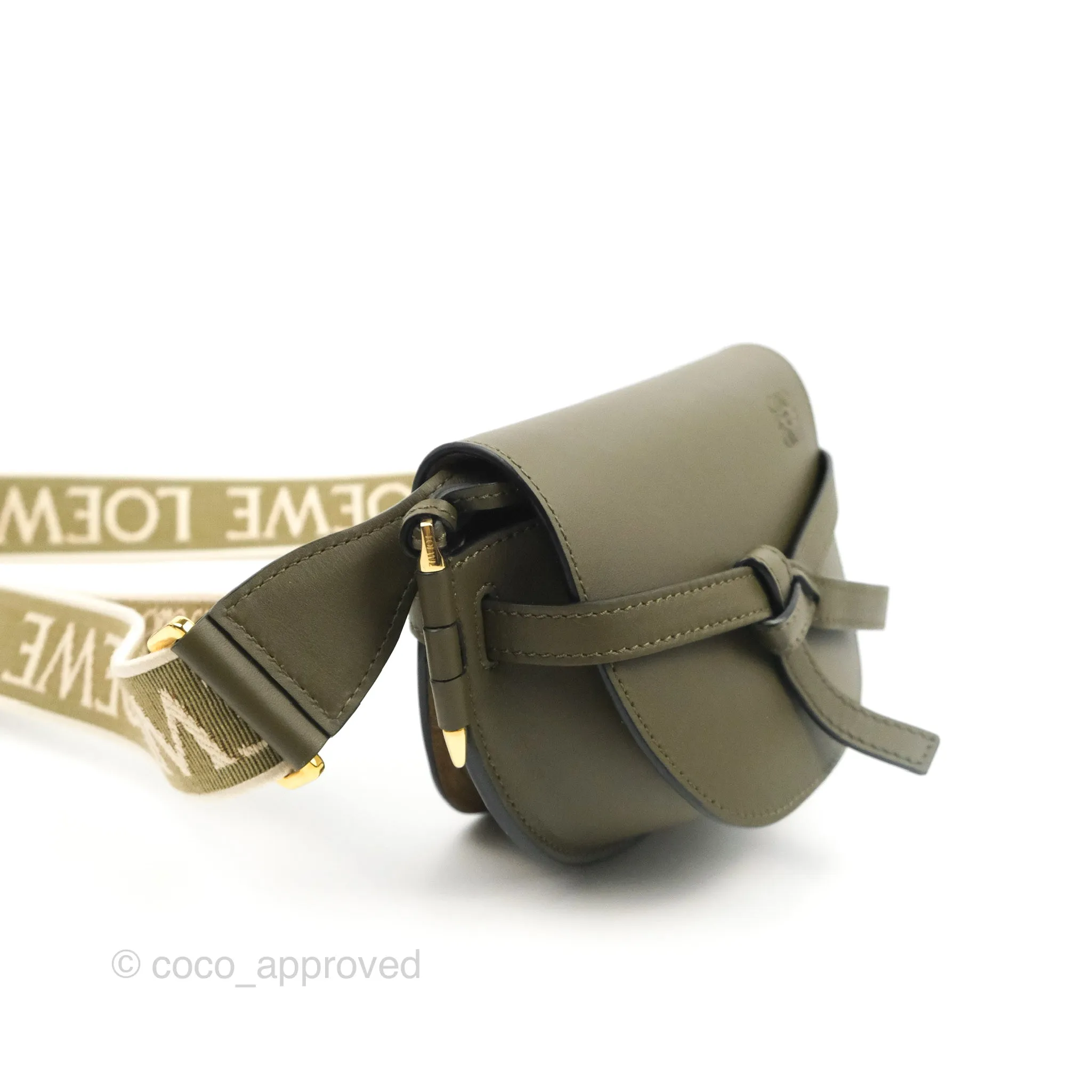 Loewe Mini Gate Bag in Soft Calfskin & Jacquard Strap Autumn Green
