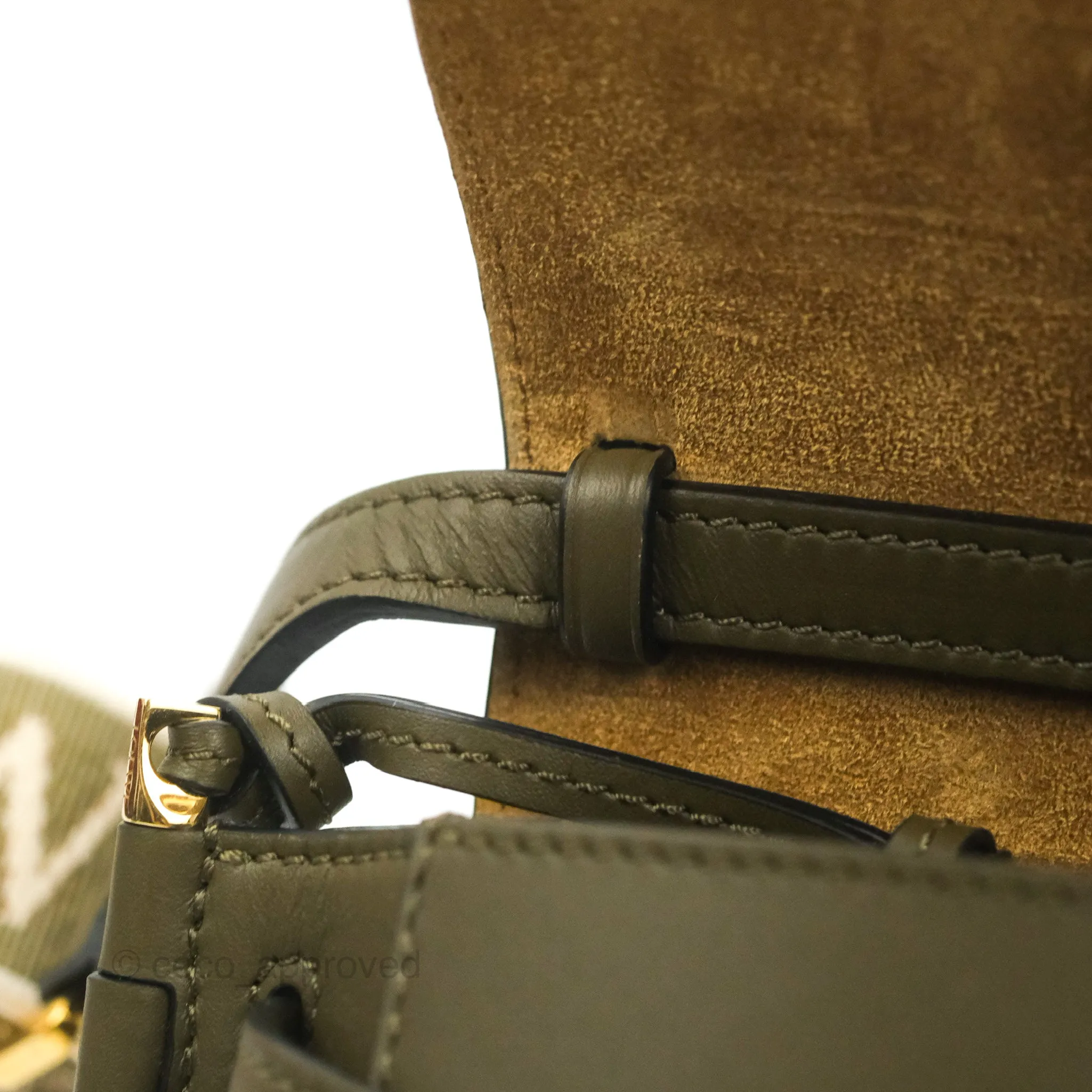 Loewe Mini Gate Bag in Soft Calfskin & Jacquard Strap Autumn Green