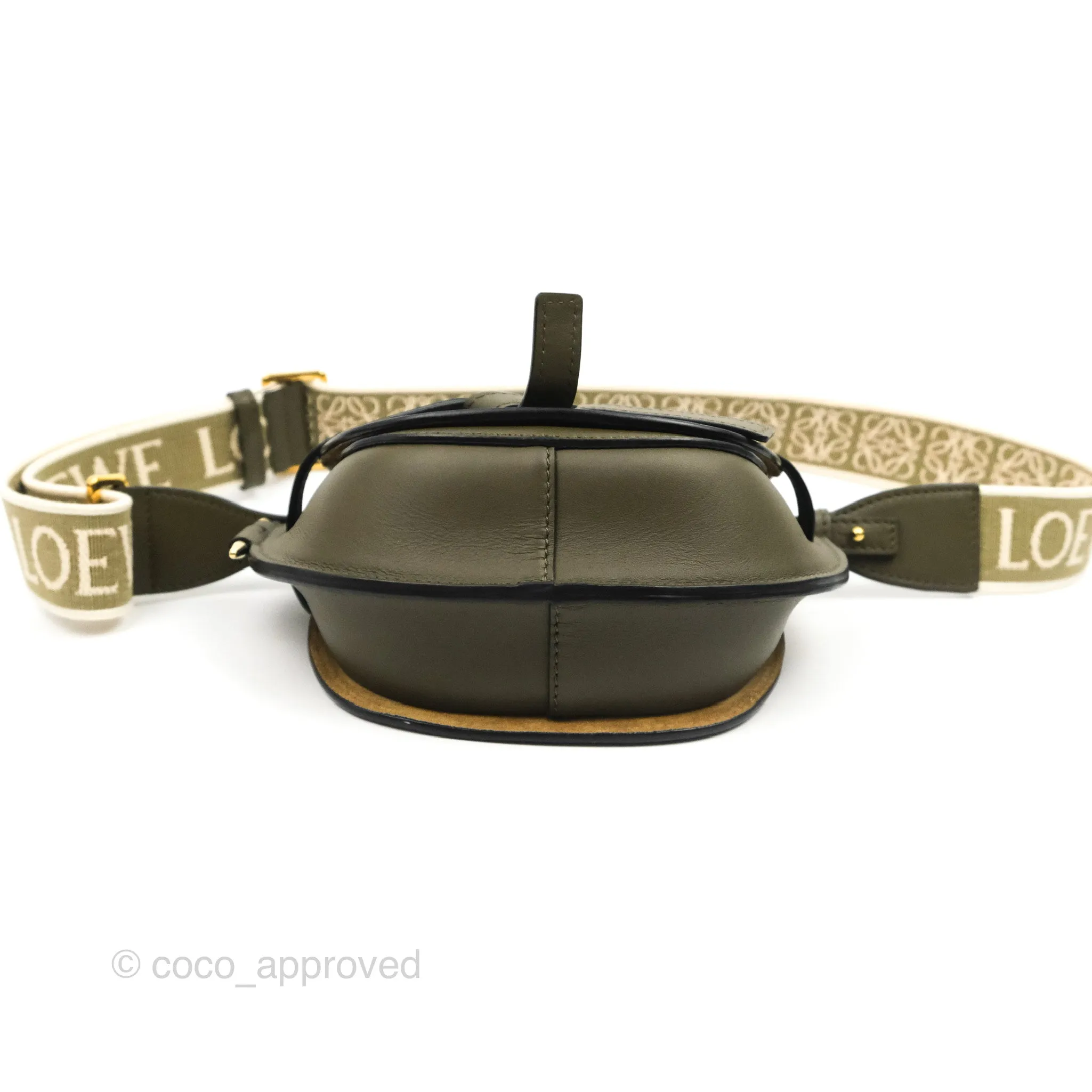 Loewe Mini Gate Bag in Soft Calfskin & Jacquard Strap Autumn Green