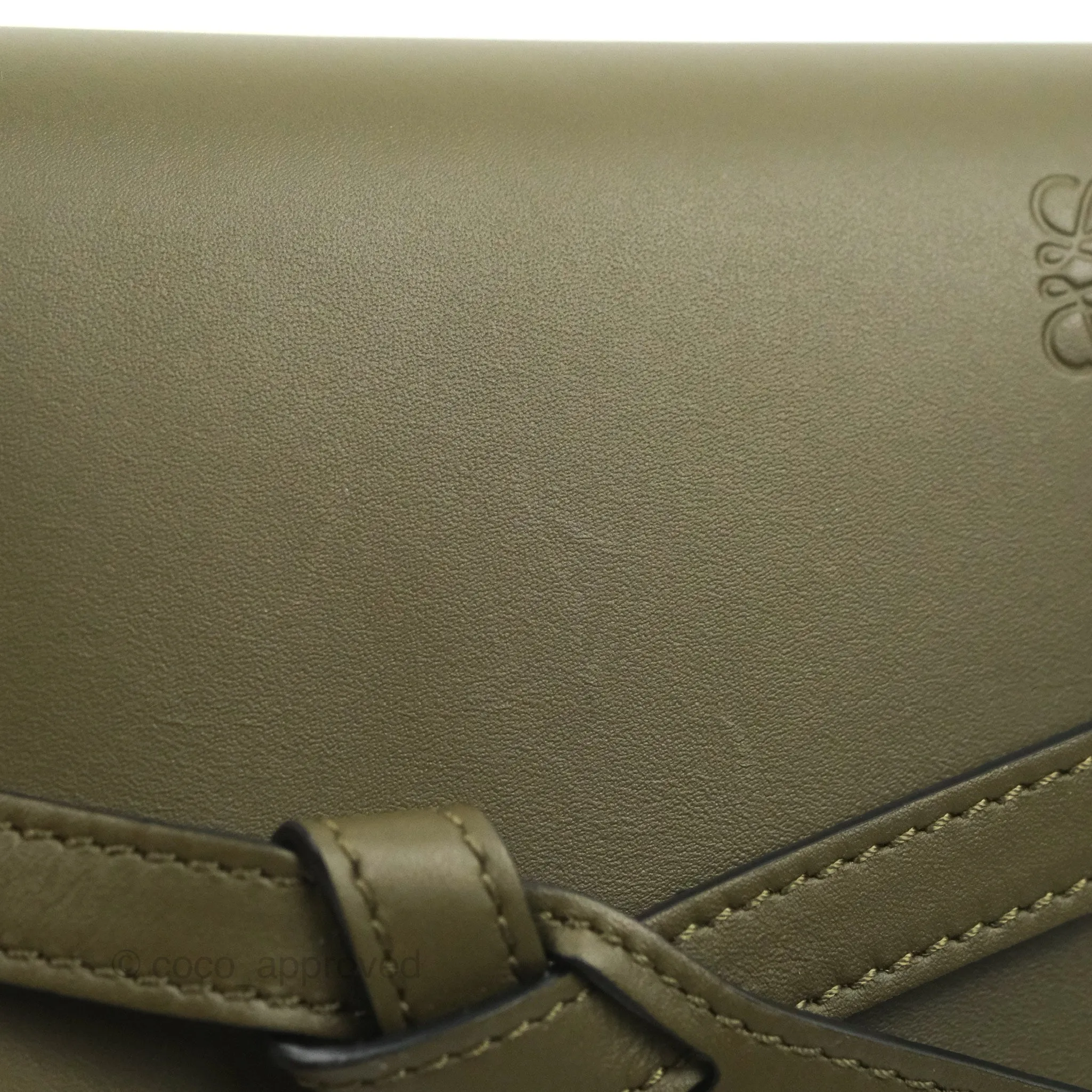 Loewe Mini Gate Bag in Soft Calfskin & Jacquard Strap Autumn Green