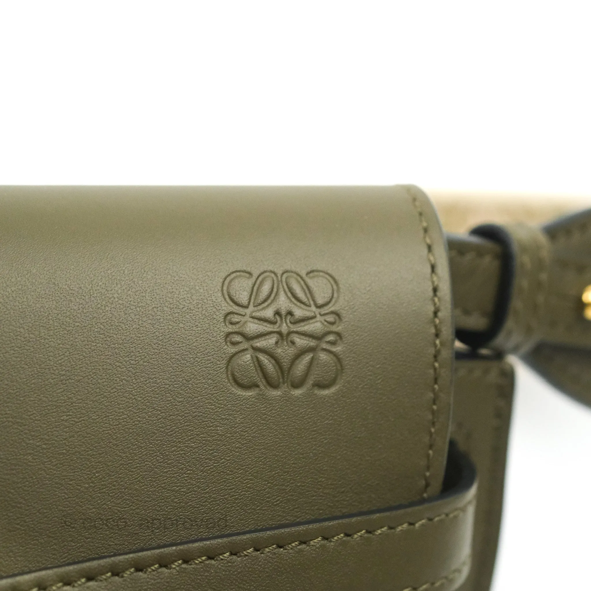 Loewe Mini Gate Bag in Soft Calfskin & Jacquard Strap Autumn Green