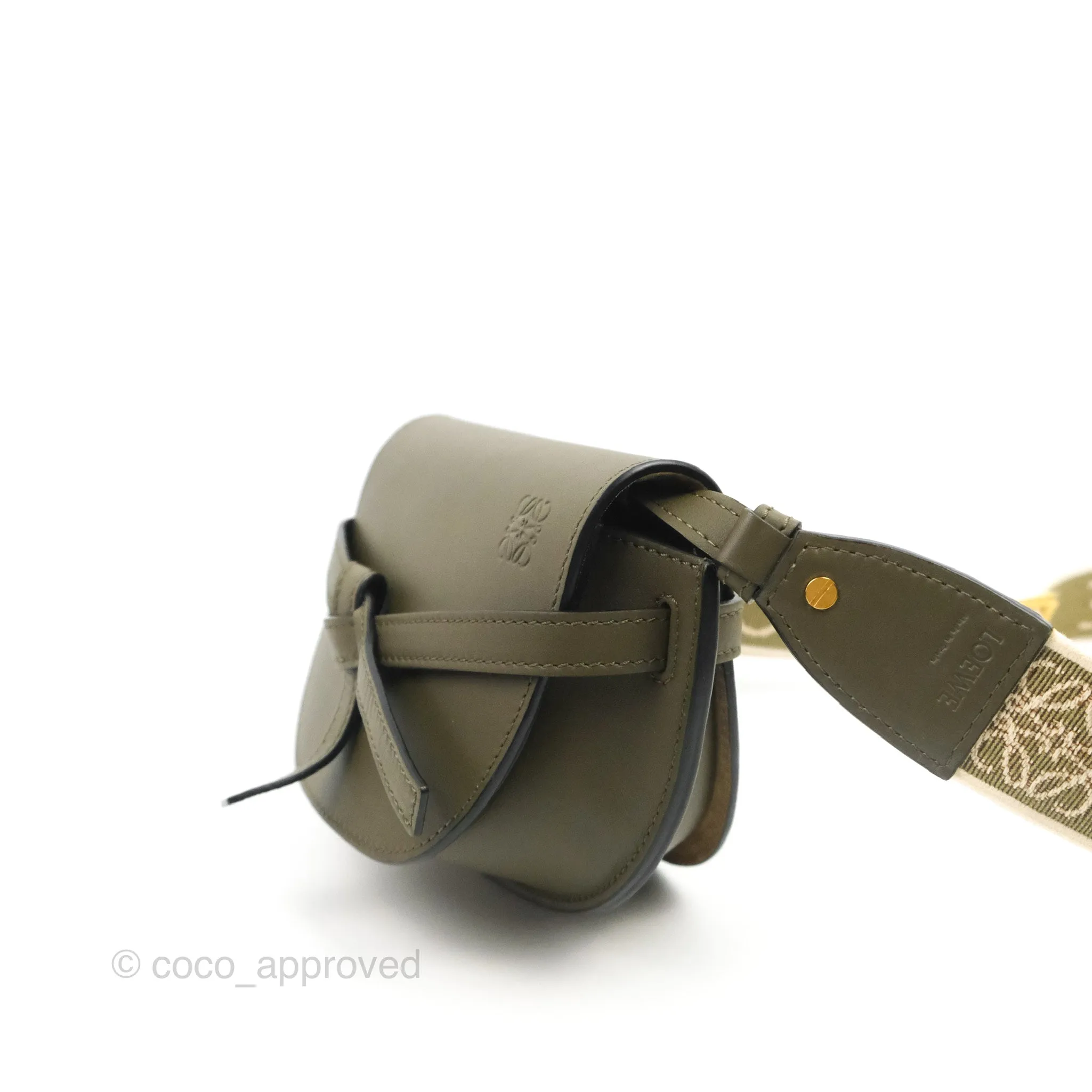 Loewe Mini Gate Bag in Soft Calfskin & Jacquard Strap Autumn Green