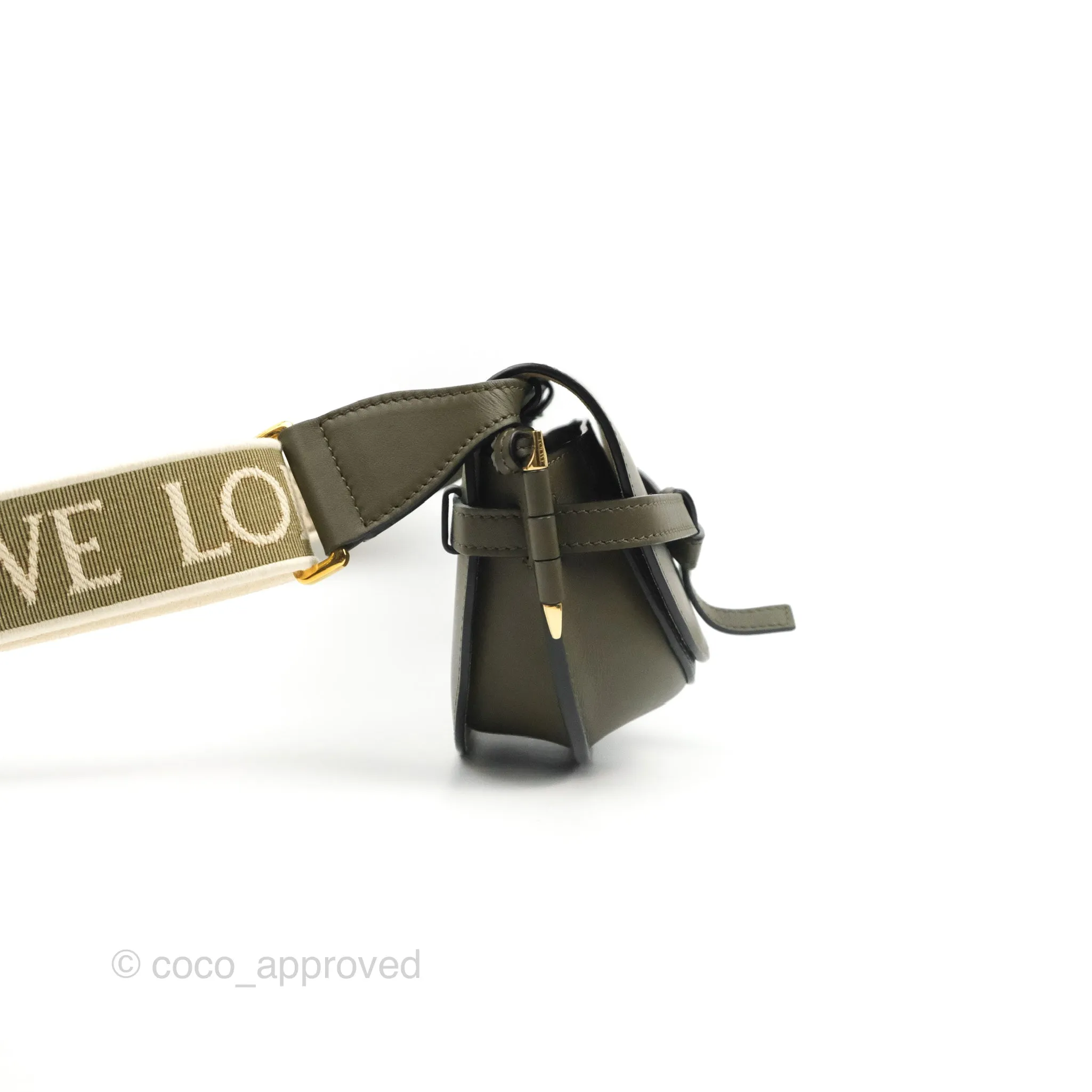 Loewe Mini Gate Bag in Soft Calfskin & Jacquard Strap Autumn Green
