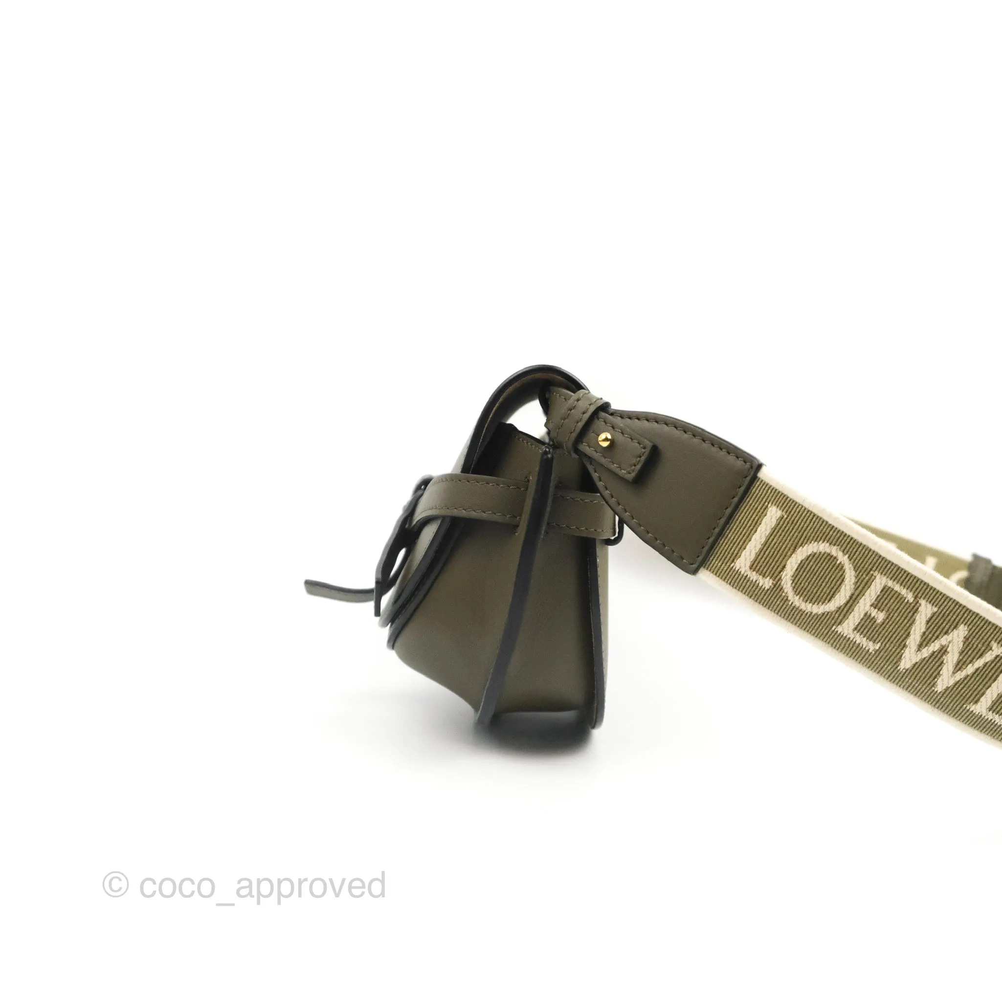Loewe Mini Gate Bag in Soft Calfskin & Jacquard Strap Autumn Green