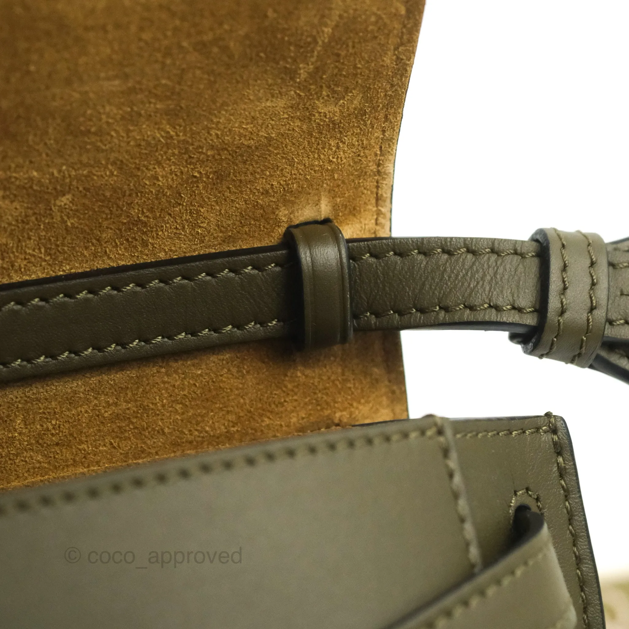 Loewe Mini Gate Bag in Soft Calfskin & Jacquard Strap Autumn Green