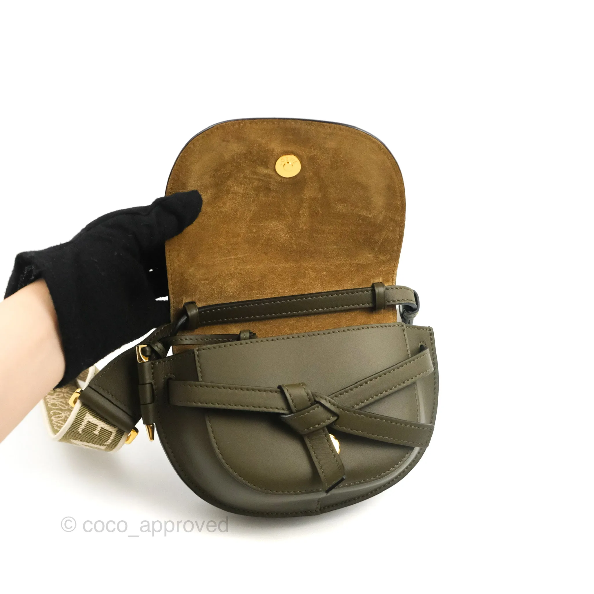 Loewe Mini Gate Bag in Soft Calfskin & Jacquard Strap Autumn Green