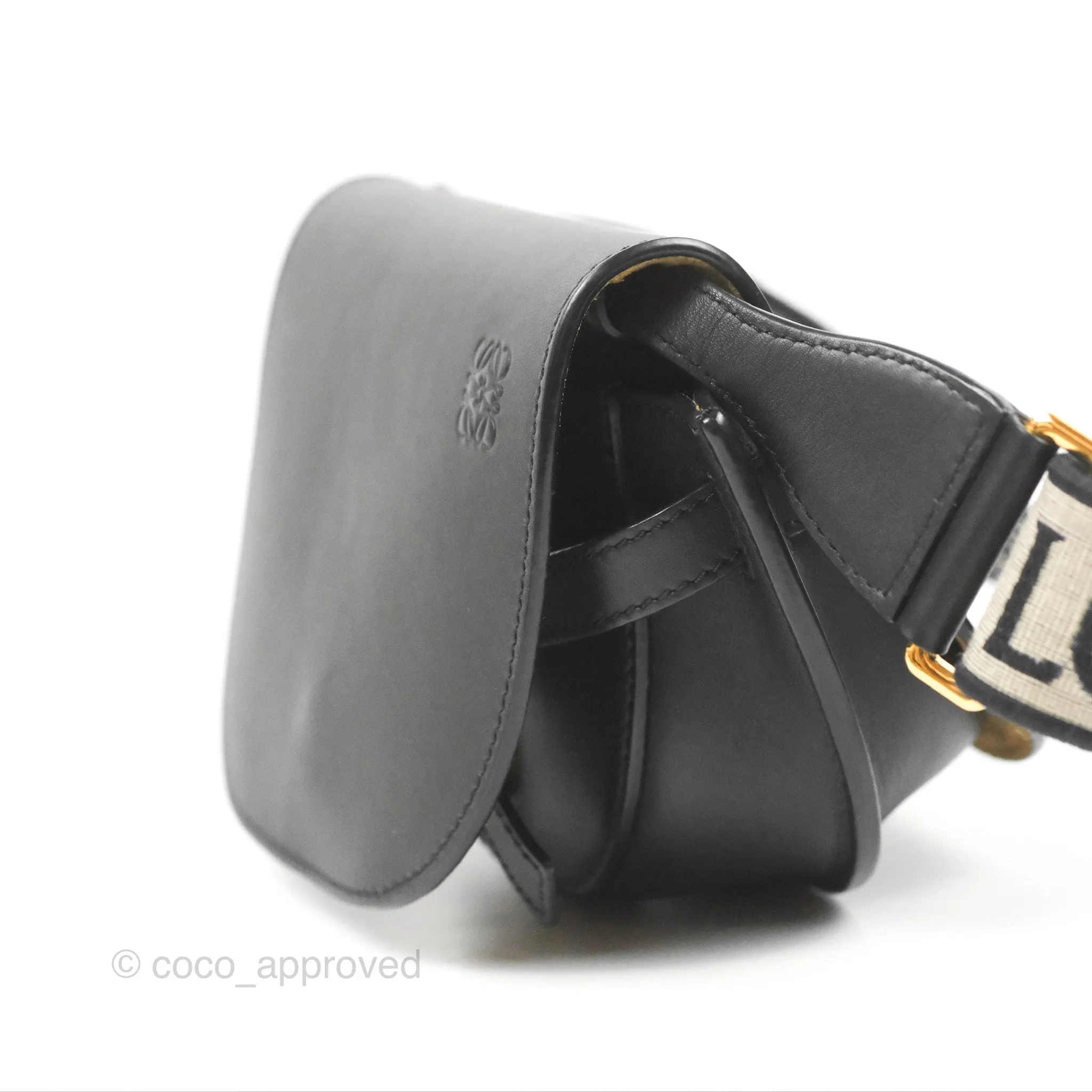 Loewe Mini Gate Dual Bag in Soft Calfskin & Jacquard Strap Black