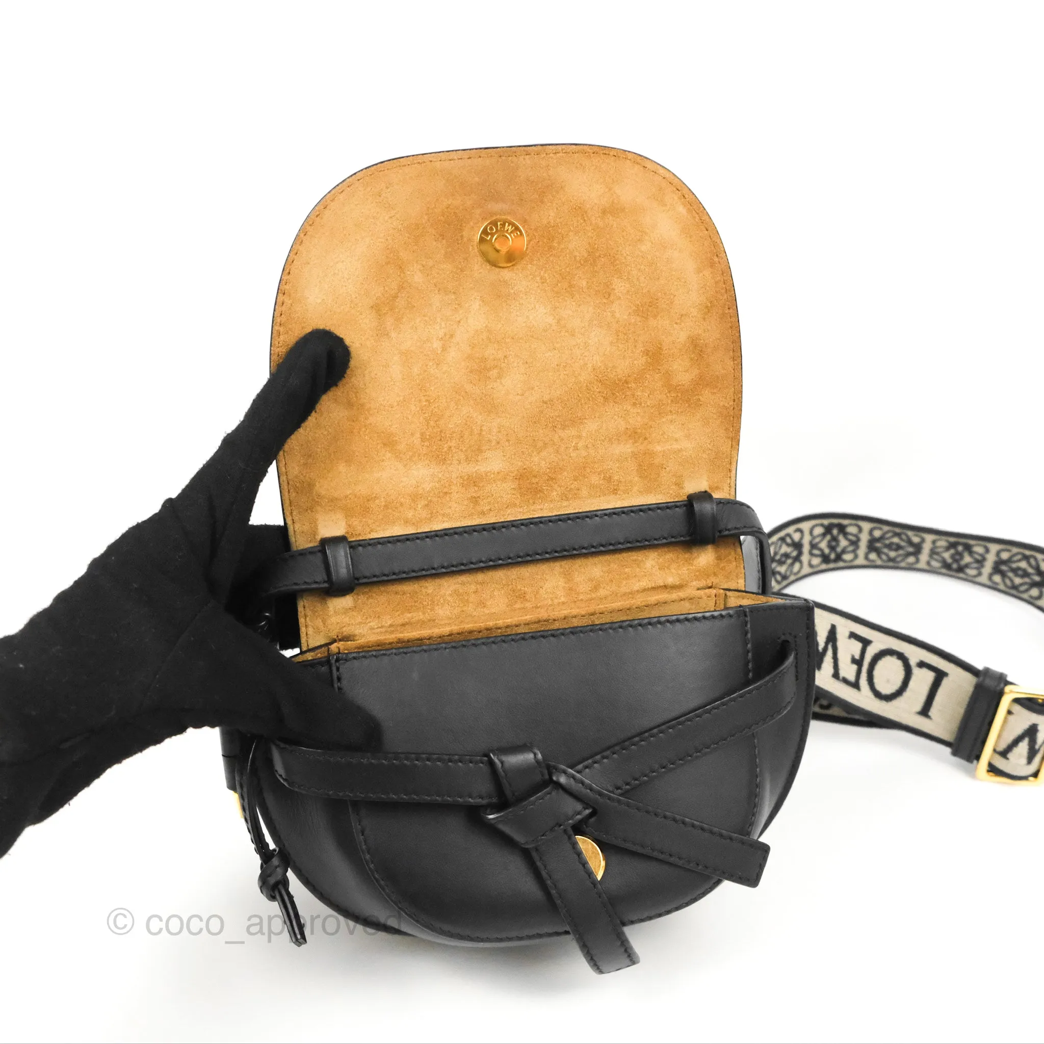Loewe Mini Gate Dual Bag in Soft Calfskin & Jacquard Strap Black