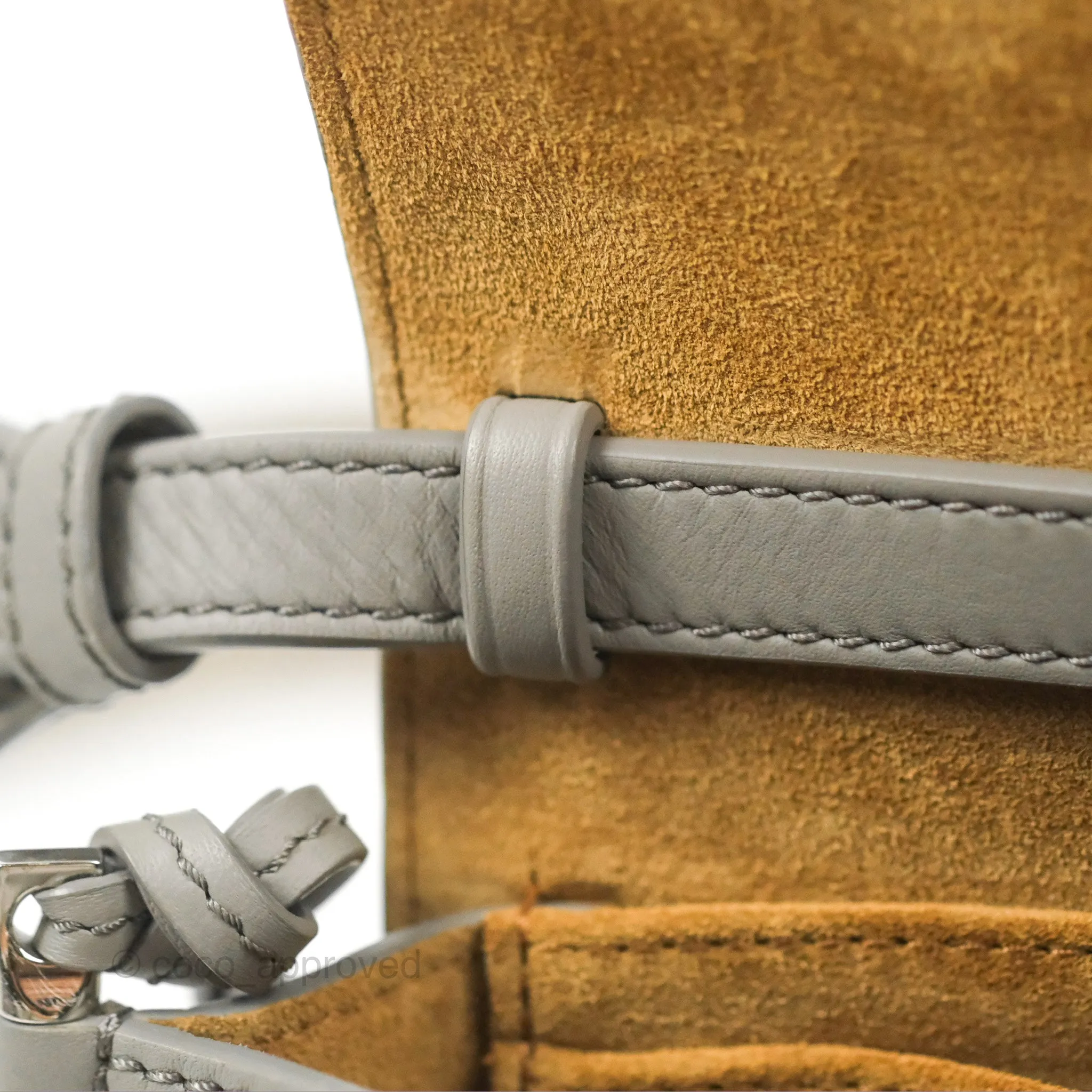 Loewe Mini Gate Dual Bag in Soft Calfskin & Jacquard Strap Light Grey