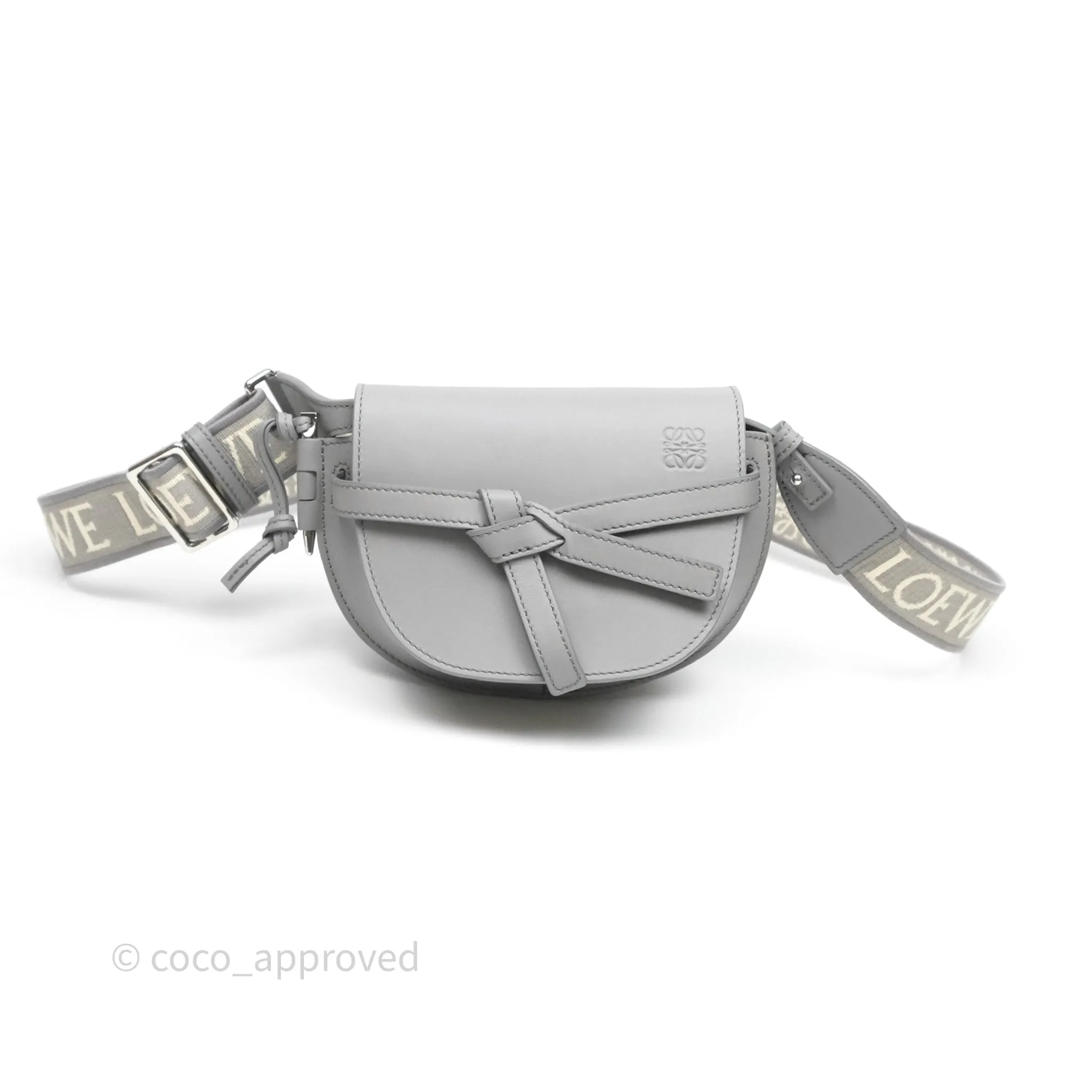 Loewe Mini Gate Dual Bag in Soft Calfskin & Jacquard Strap Light Grey