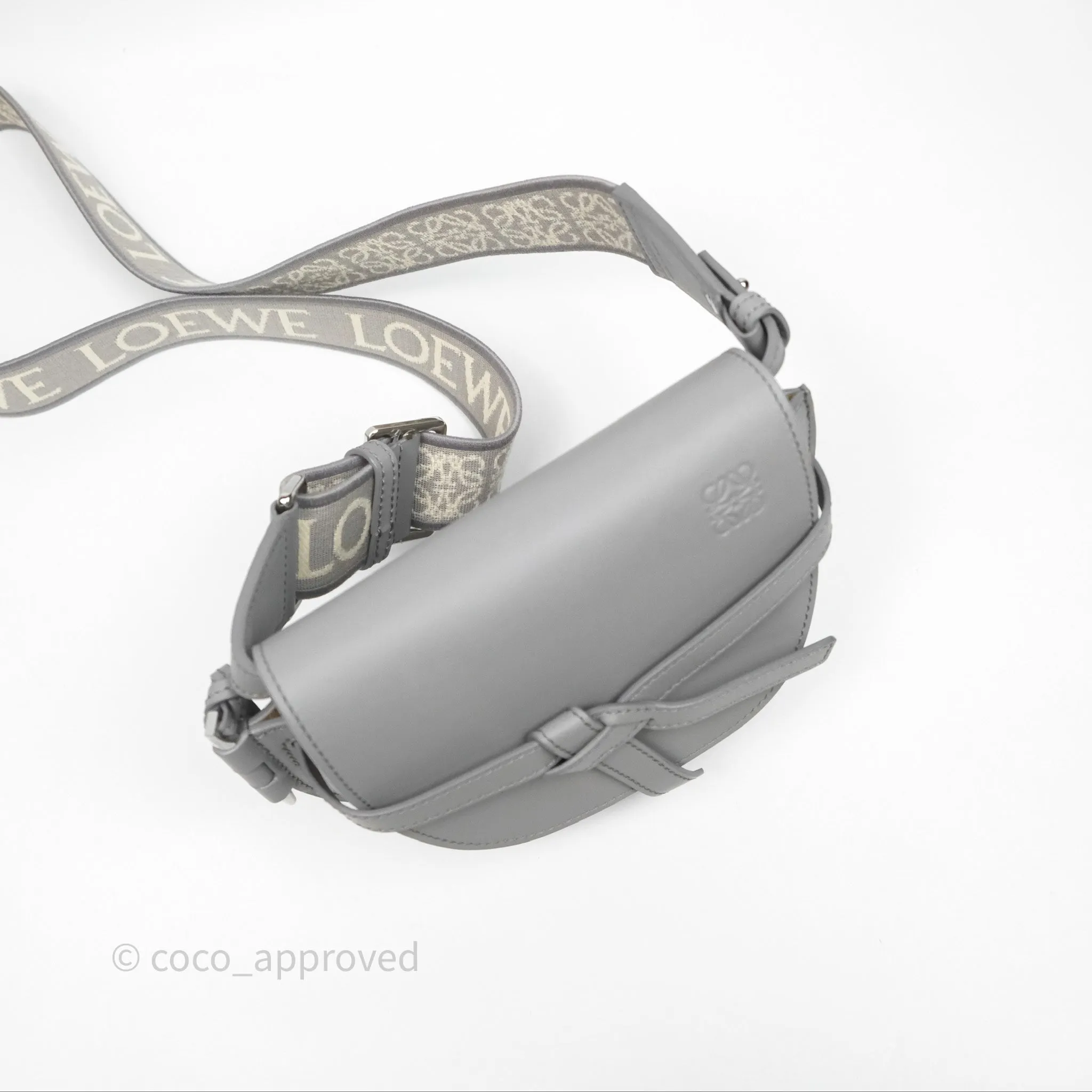 Loewe Mini Gate Dual Bag in Soft Calfskin & Jacquard Strap Light Grey