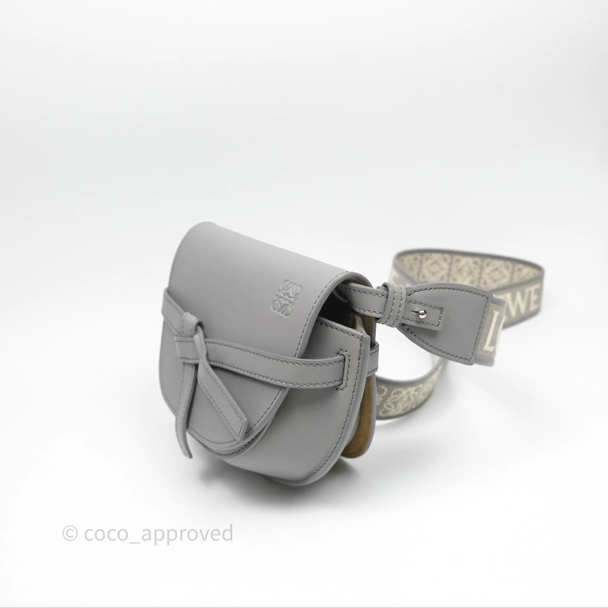 Loewe Mini Gate Dual Bag in Soft Calfskin & Jacquard Strap Light Grey