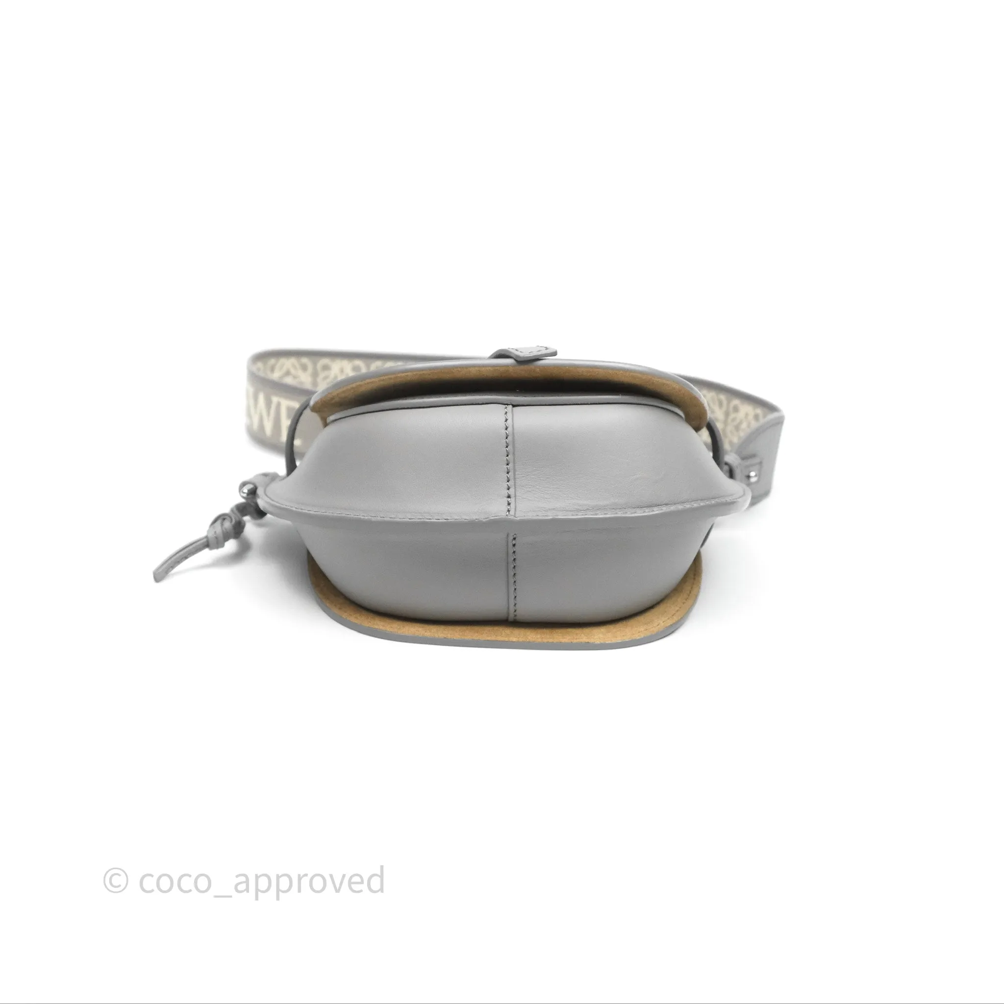 Loewe Mini Gate Dual Bag in Soft Calfskin & Jacquard Strap Light Grey