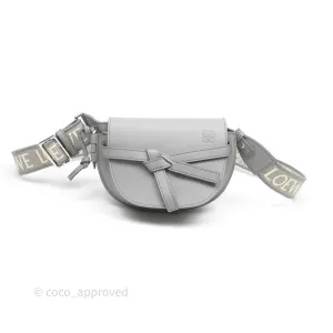 Loewe Mini Gate Dual Bag in Soft Calfskin & Jacquard Strap Light Grey