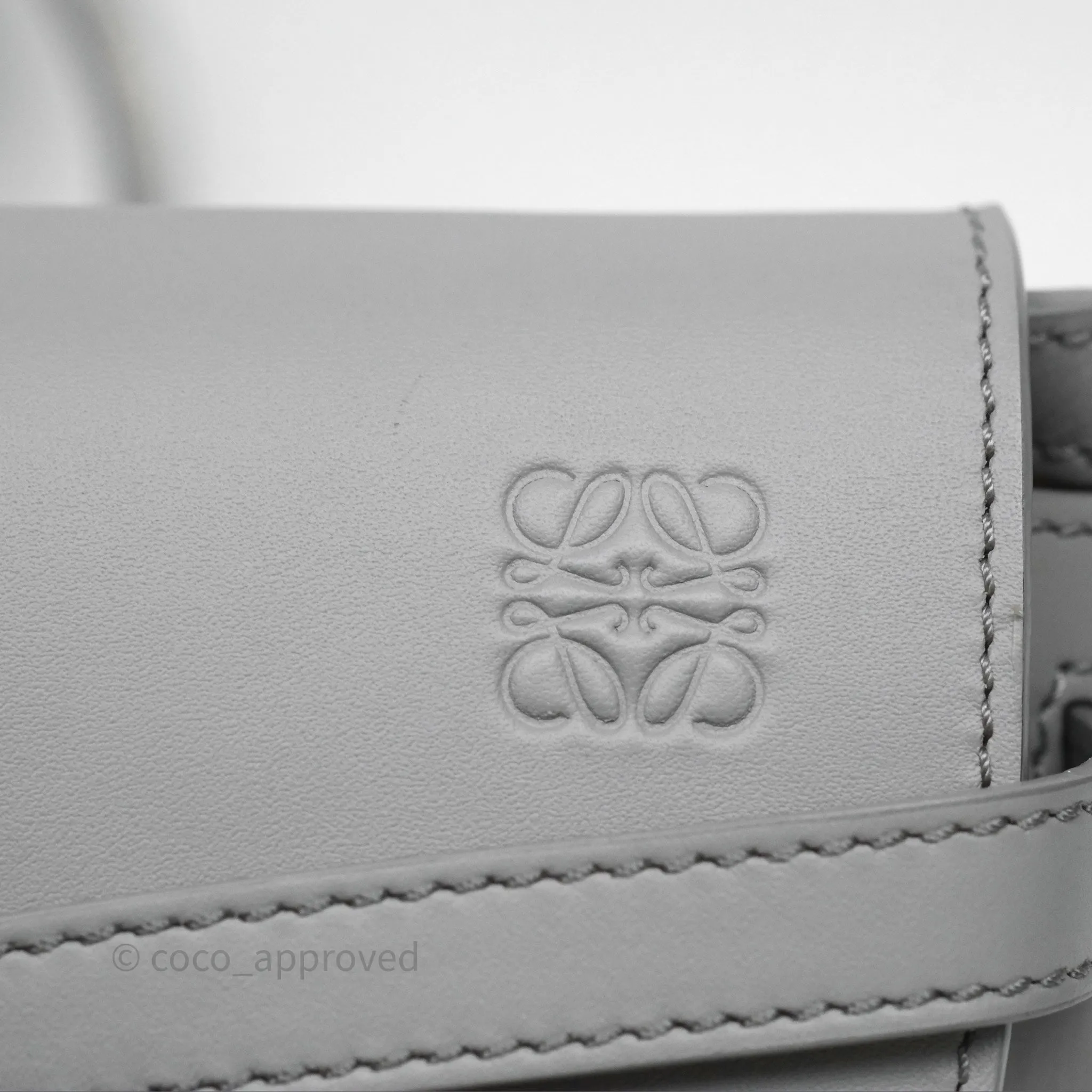 Loewe Mini Gate Dual Bag in Soft Calfskin & Jacquard Strap Light Grey