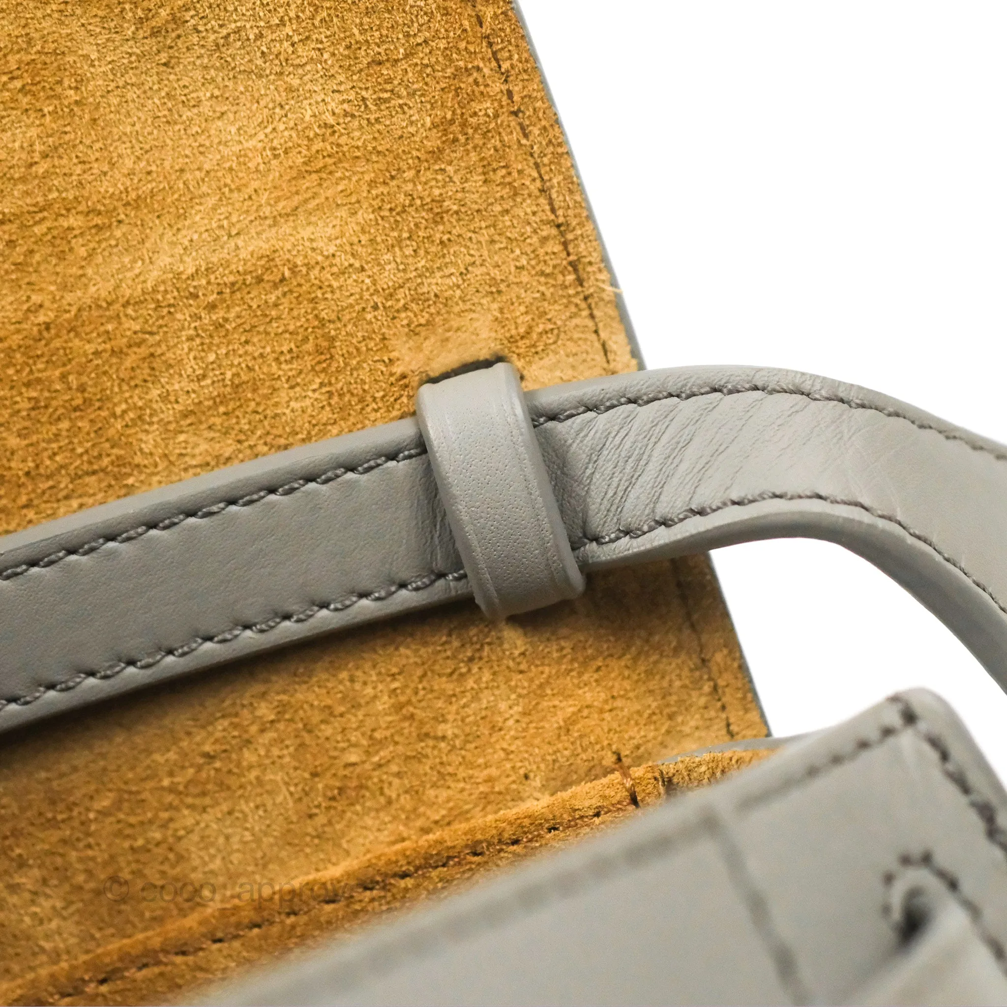 Loewe Mini Gate Dual Bag in Soft Calfskin & Jacquard Strap Light Grey