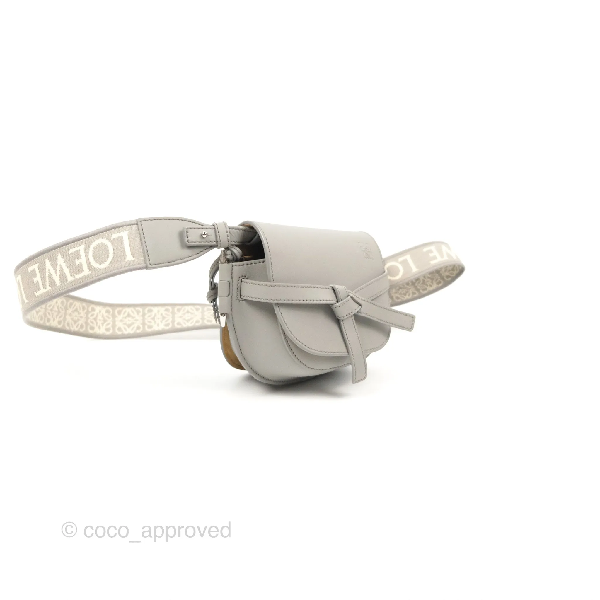 Loewe Mini Gate Dual Bag in Soft Calfskin & Jacquard Strap Light Grey
