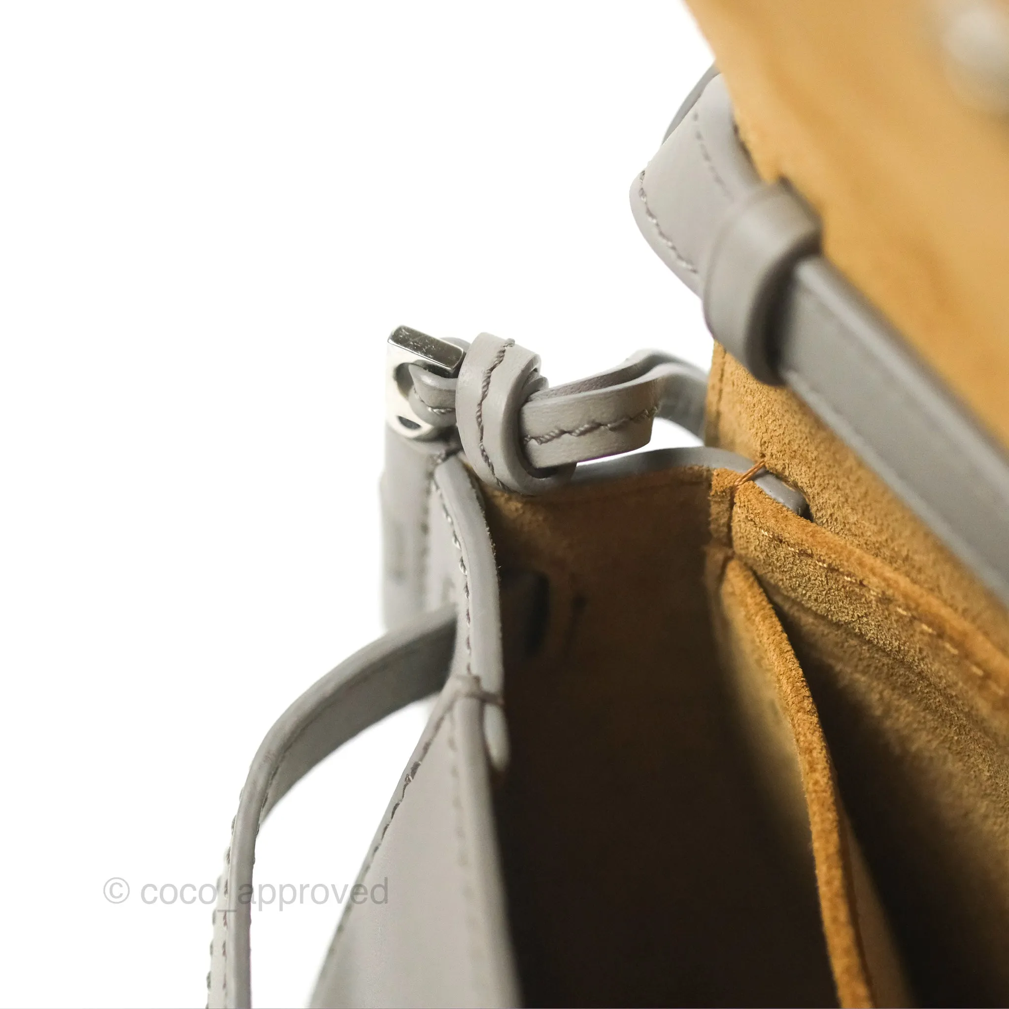Loewe Mini Gate Dual Bag in Soft Calfskin & Jacquard Strap Light Grey