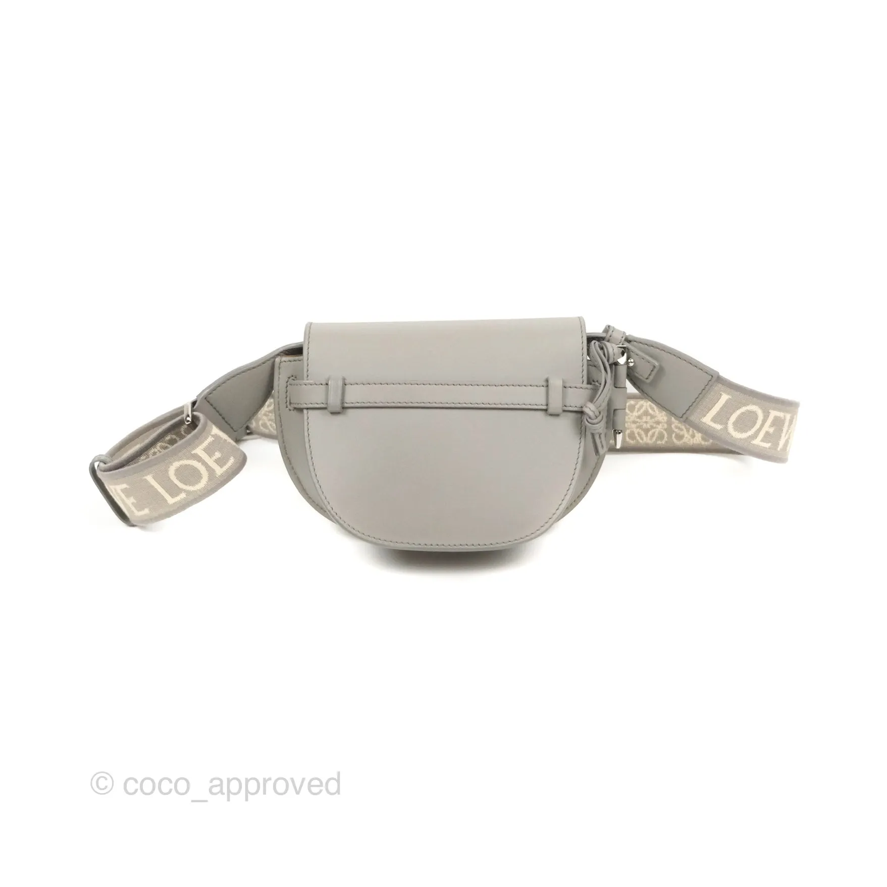 Loewe Mini Gate Dual Bag in Soft Calfskin & Jacquard Strap Light Grey