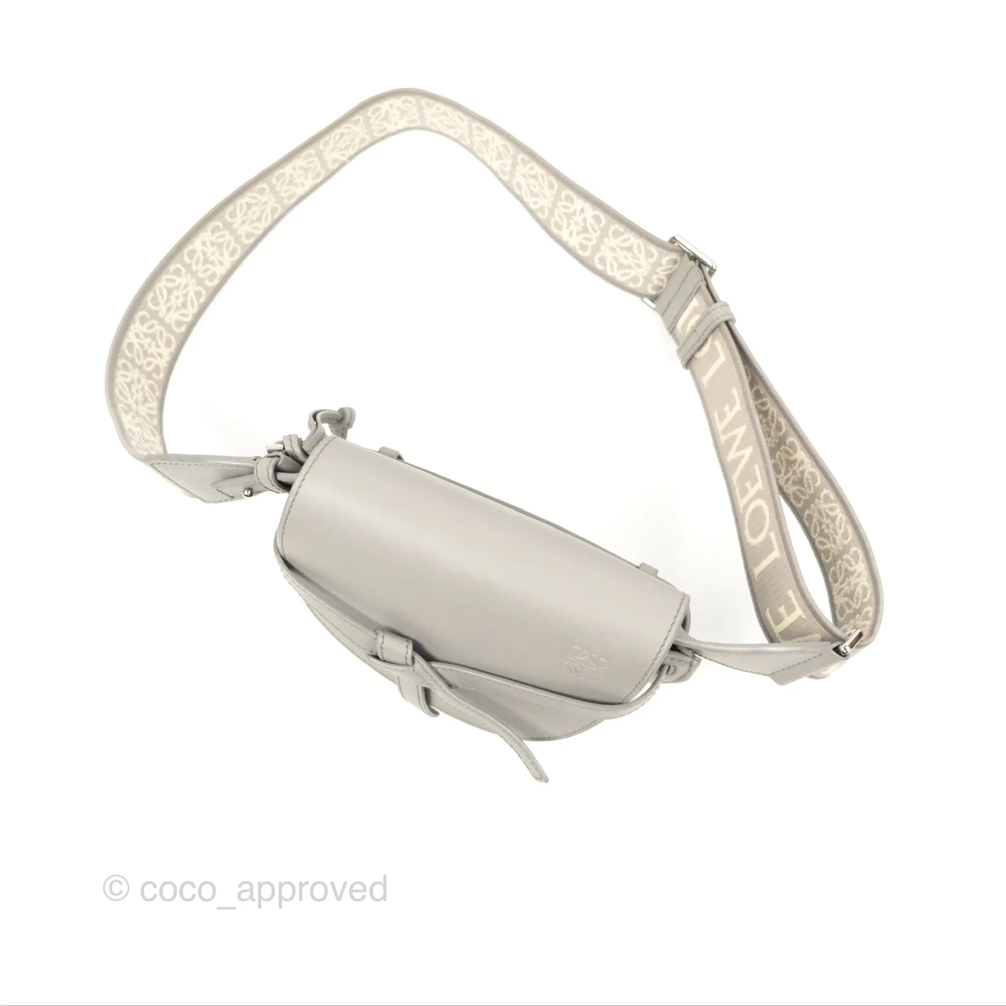 Loewe Mini Gate Dual Bag in Soft Calfskin & Jacquard Strap Light Grey