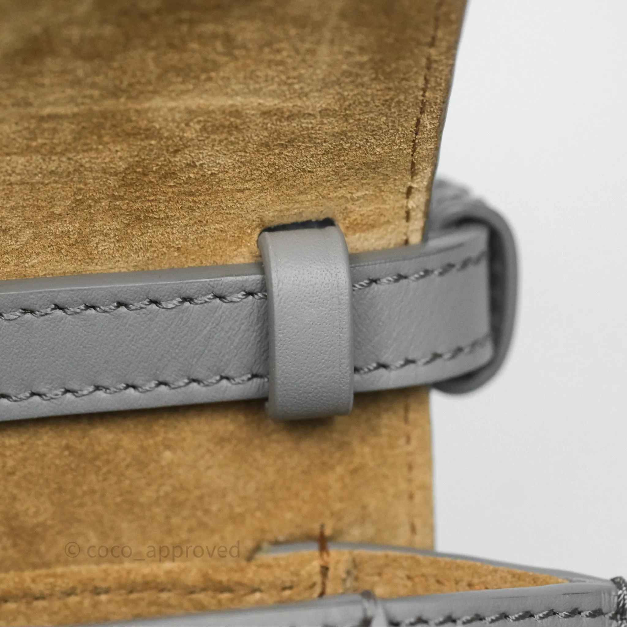 Loewe Mini Gate Dual Bag in Soft Calfskin & Jacquard Strap Light Grey