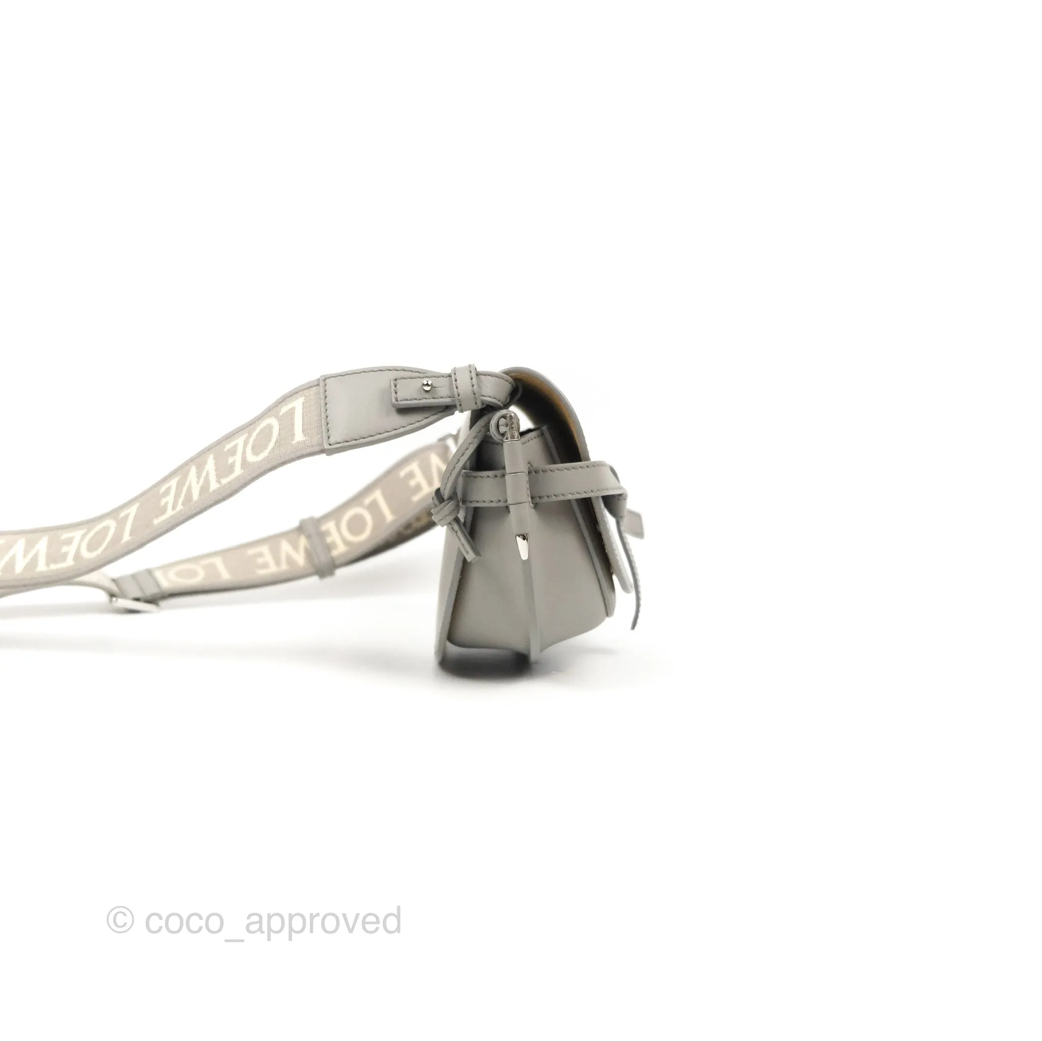 Loewe Mini Gate Dual Bag in Soft Calfskin & Jacquard Strap Light Grey