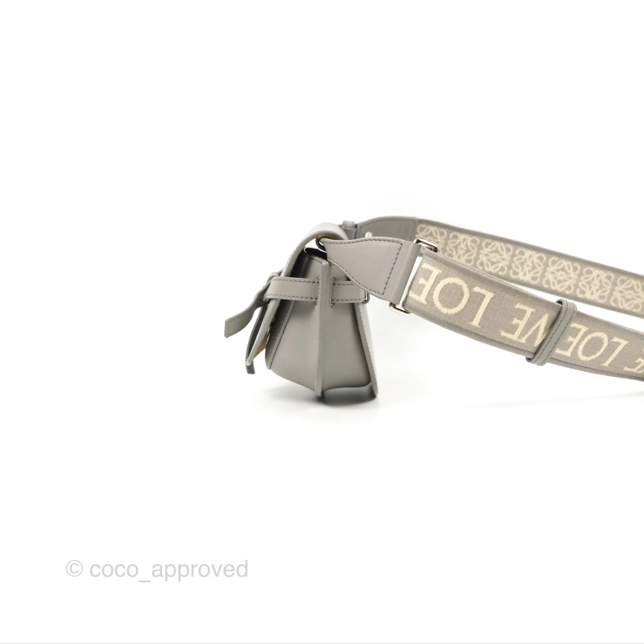 Loewe Mini Gate Dual Bag in Soft Calfskin & Jacquard Strap Light Grey