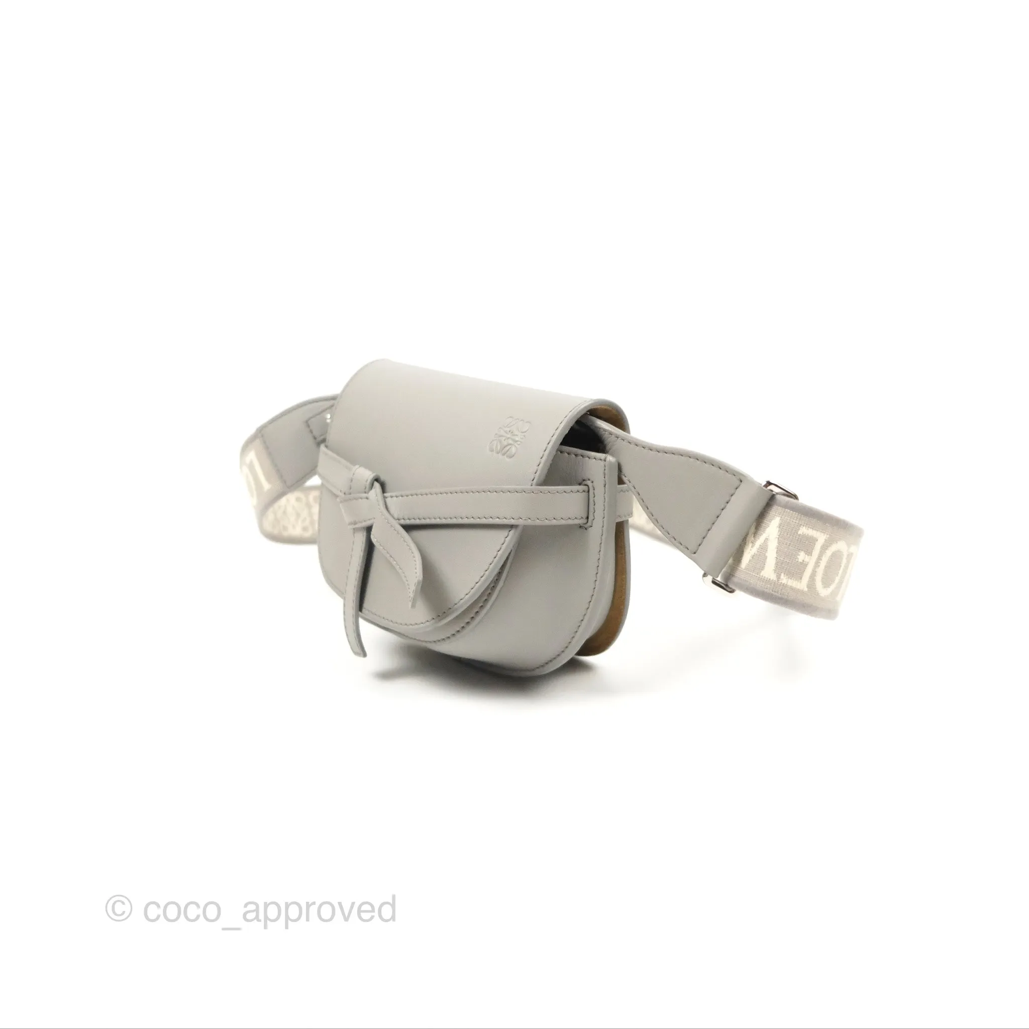 Loewe Mini Gate Dual Bag in Soft Calfskin & Jacquard Strap Light Grey