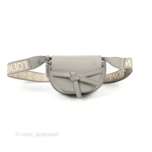 Loewe Mini Gate Dual Bag in Soft Calfskin & Jacquard Strap Light Grey