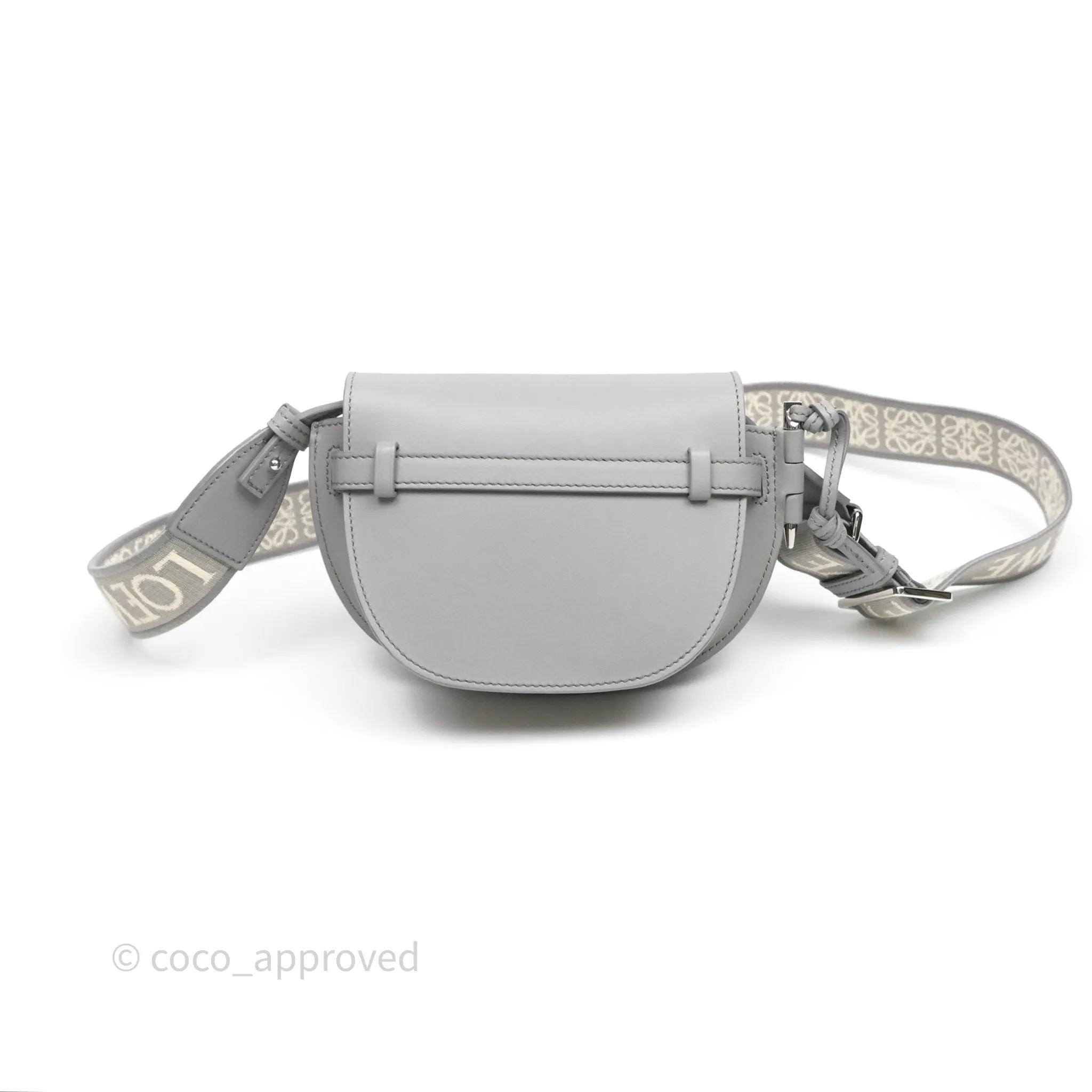 Loewe Mini Gate Dual Bag in Soft Calfskin & Jacquard Strap Light Grey