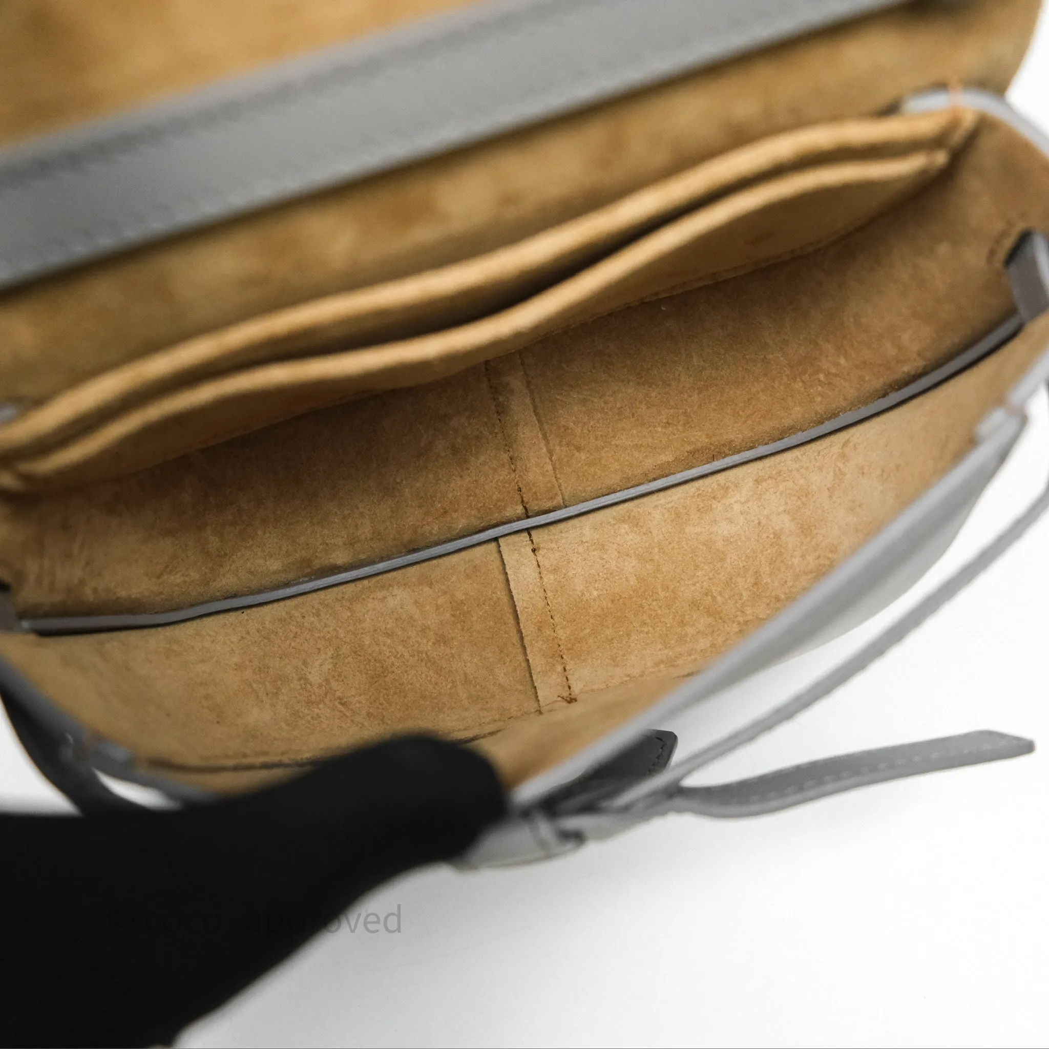 Loewe Mini Gate Dual Bag in Soft Calfskin & Jacquard Strap Light Grey