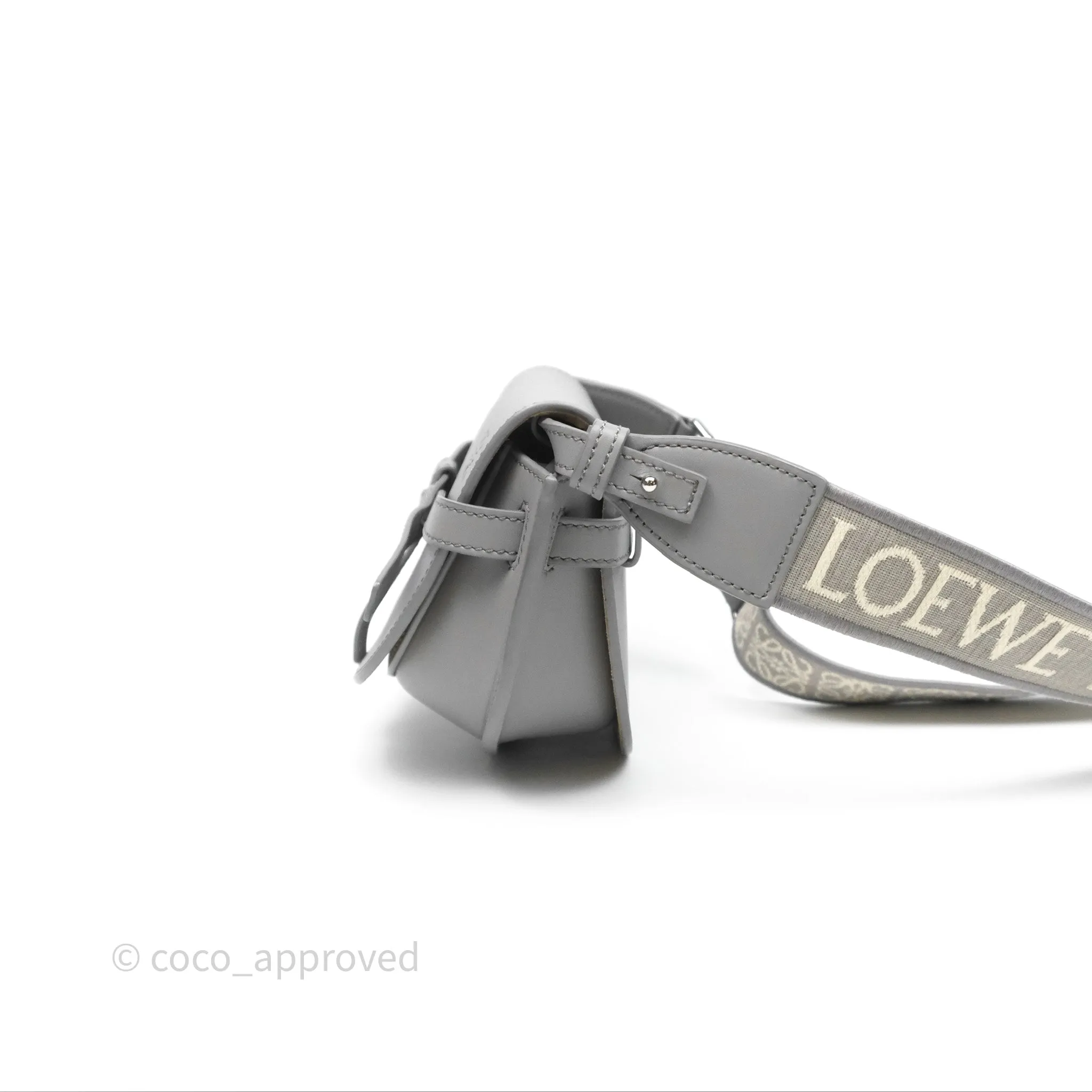 Loewe Mini Gate Dual Bag in Soft Calfskin & Jacquard Strap Light Grey