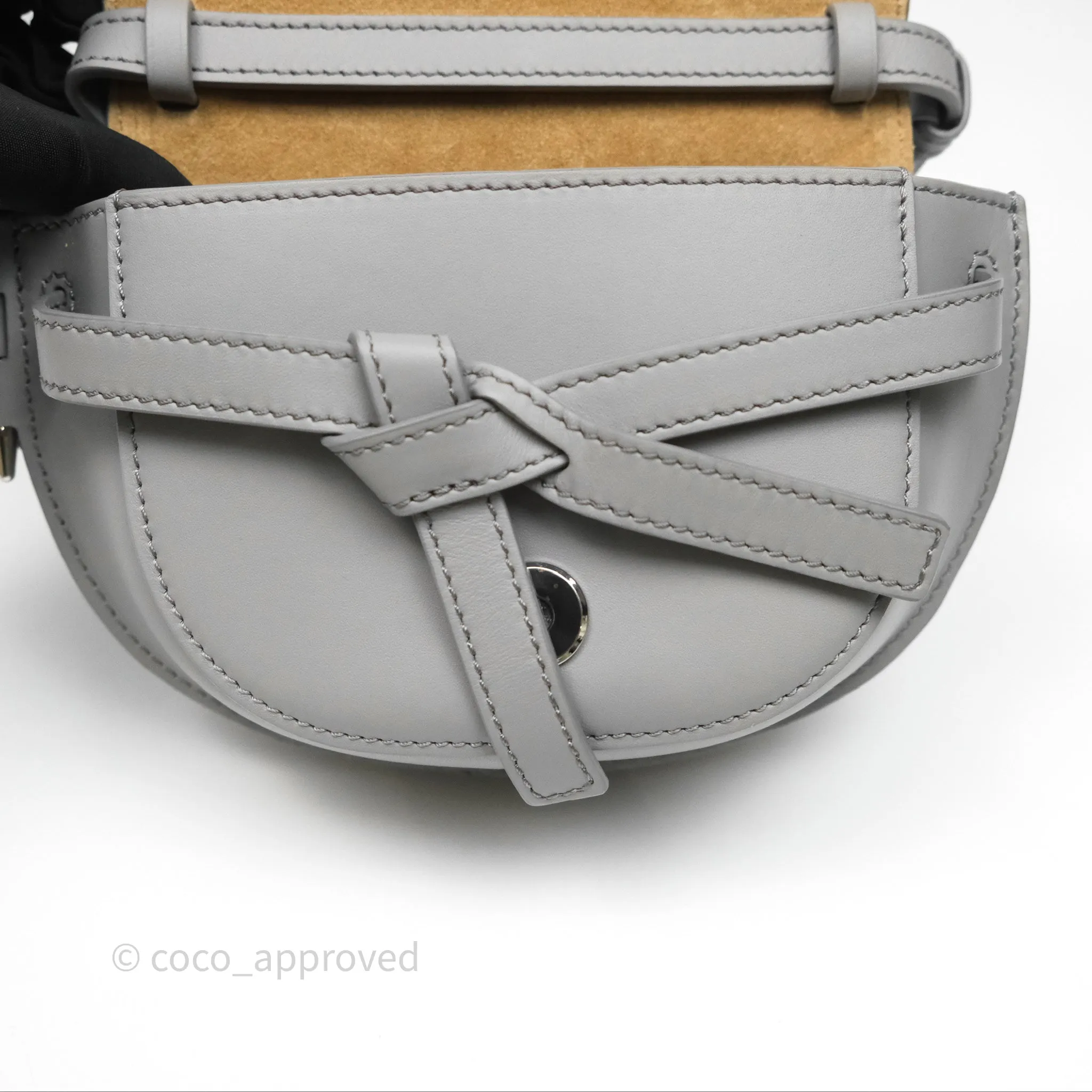 Loewe Mini Gate Dual Bag in Soft Calfskin & Jacquard Strap Light Grey
