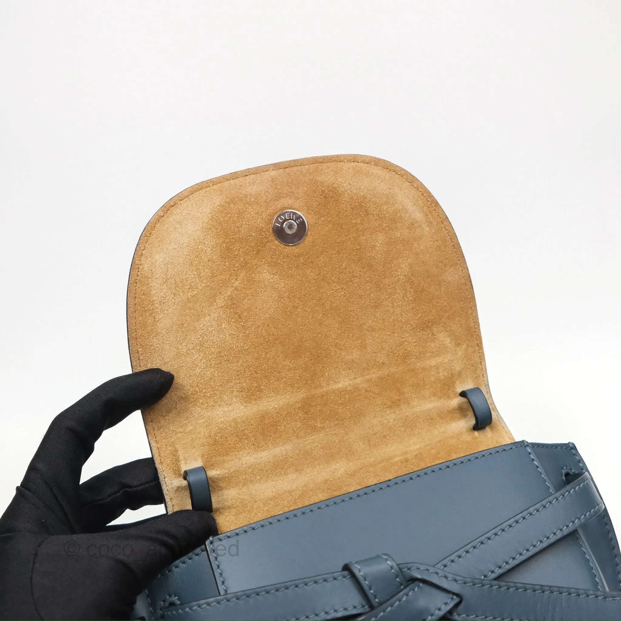 Loewe Mini Gate Dual bag Onyx Blue Soft Calfskin Jacquard Strap
