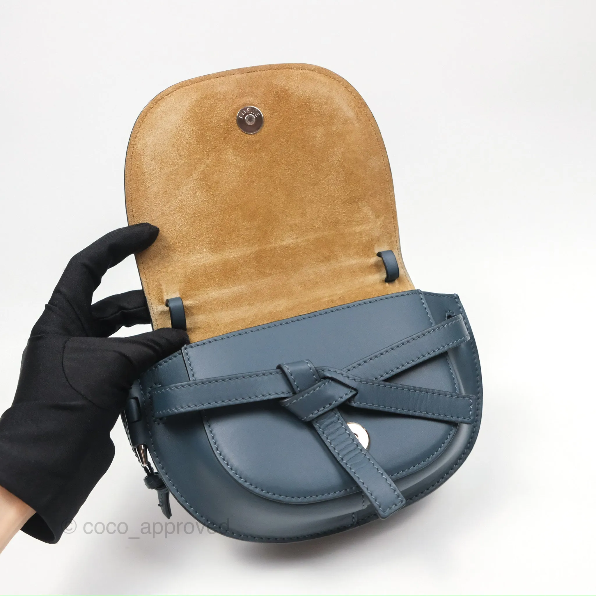 Loewe Mini Gate Dual bag Onyx Blue Soft Calfskin Jacquard Strap
