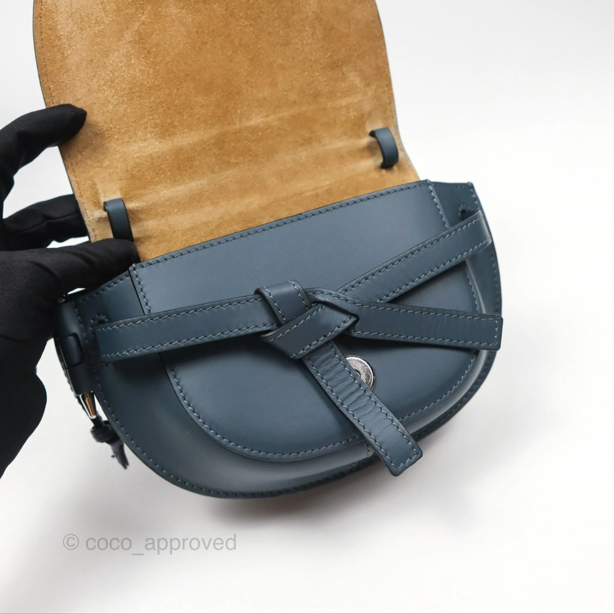 Loewe Mini Gate Dual bag Onyx Blue Soft Calfskin Jacquard Strap