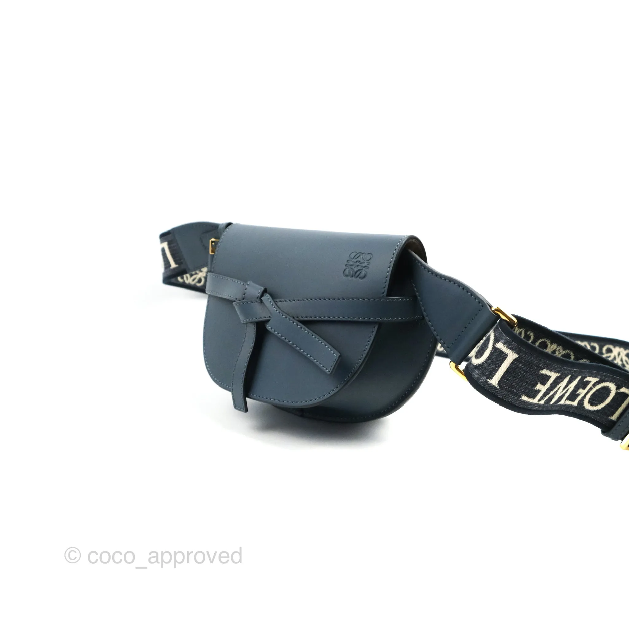 Loewe Mini Gate Dual bag Onyx Blue Soft Calfskin Jacquard Strap