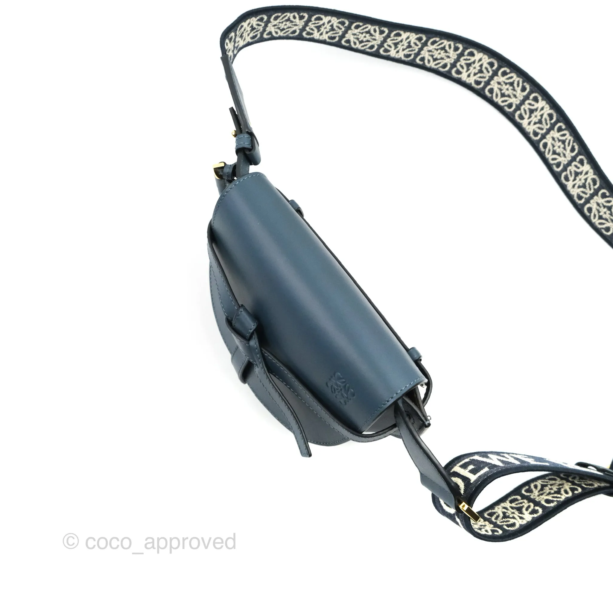 Loewe Mini Gate Dual bag Onyx Blue Soft Calfskin Jacquard Strap