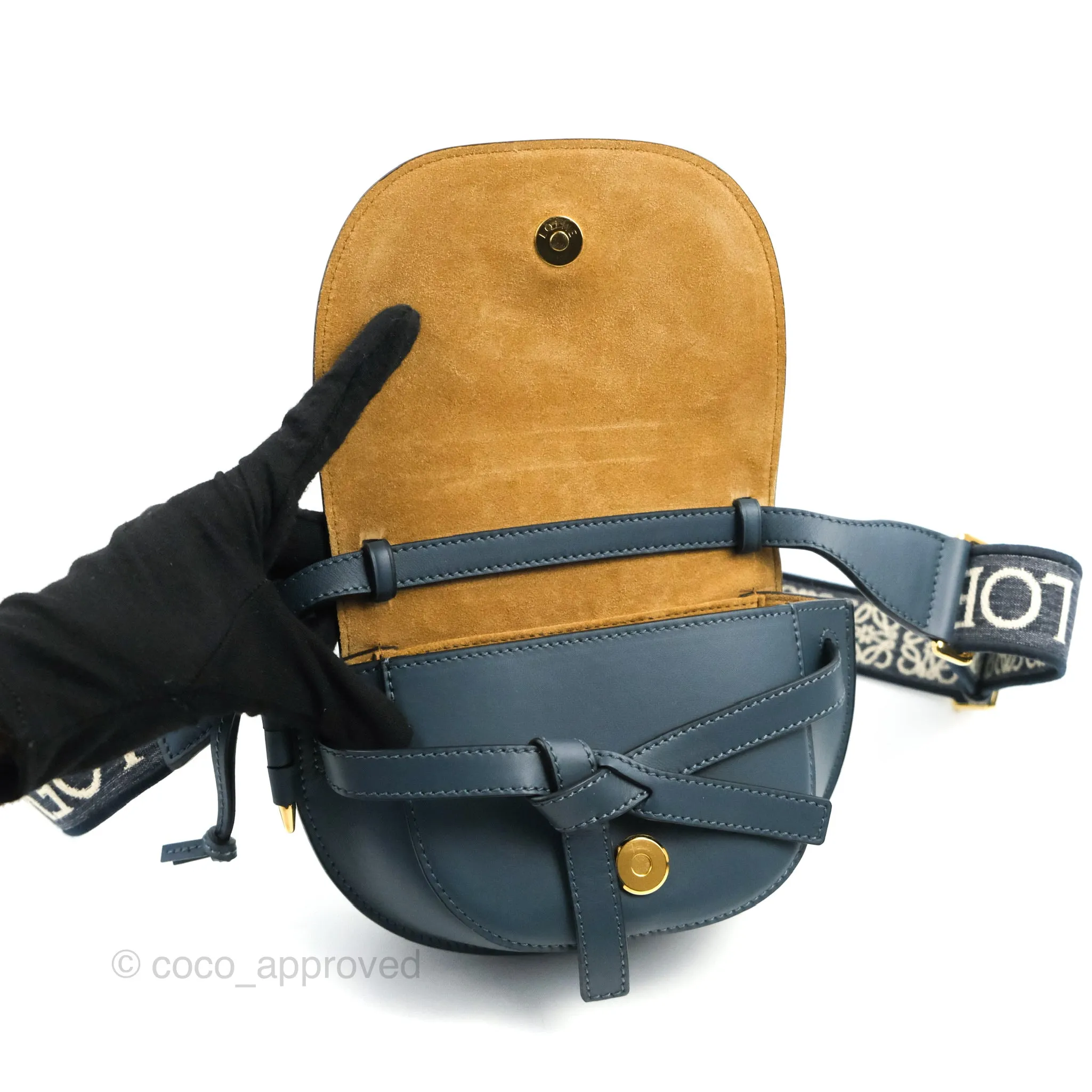 Loewe Mini Gate Dual bag Onyx Blue Soft Calfskin Jacquard Strap