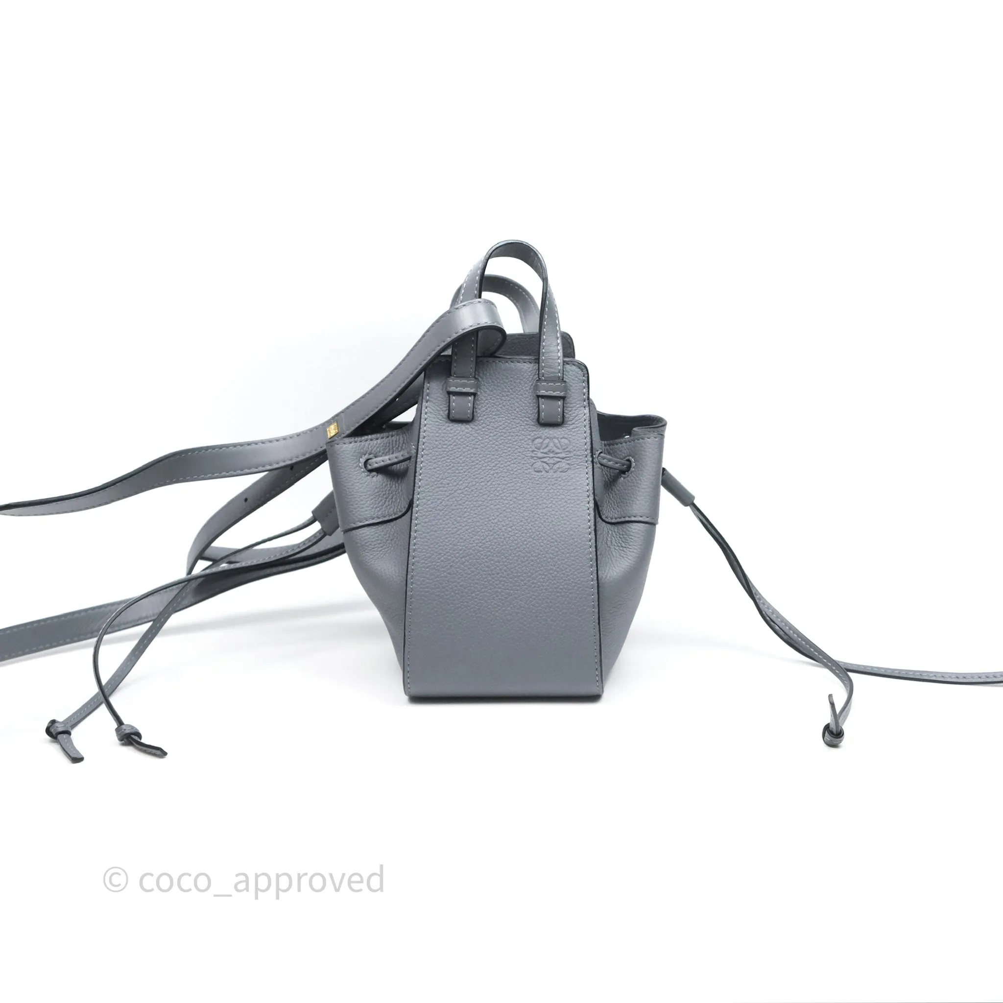 Loewe Mini Hammock Drawstring Asphalt Grey Calfskin