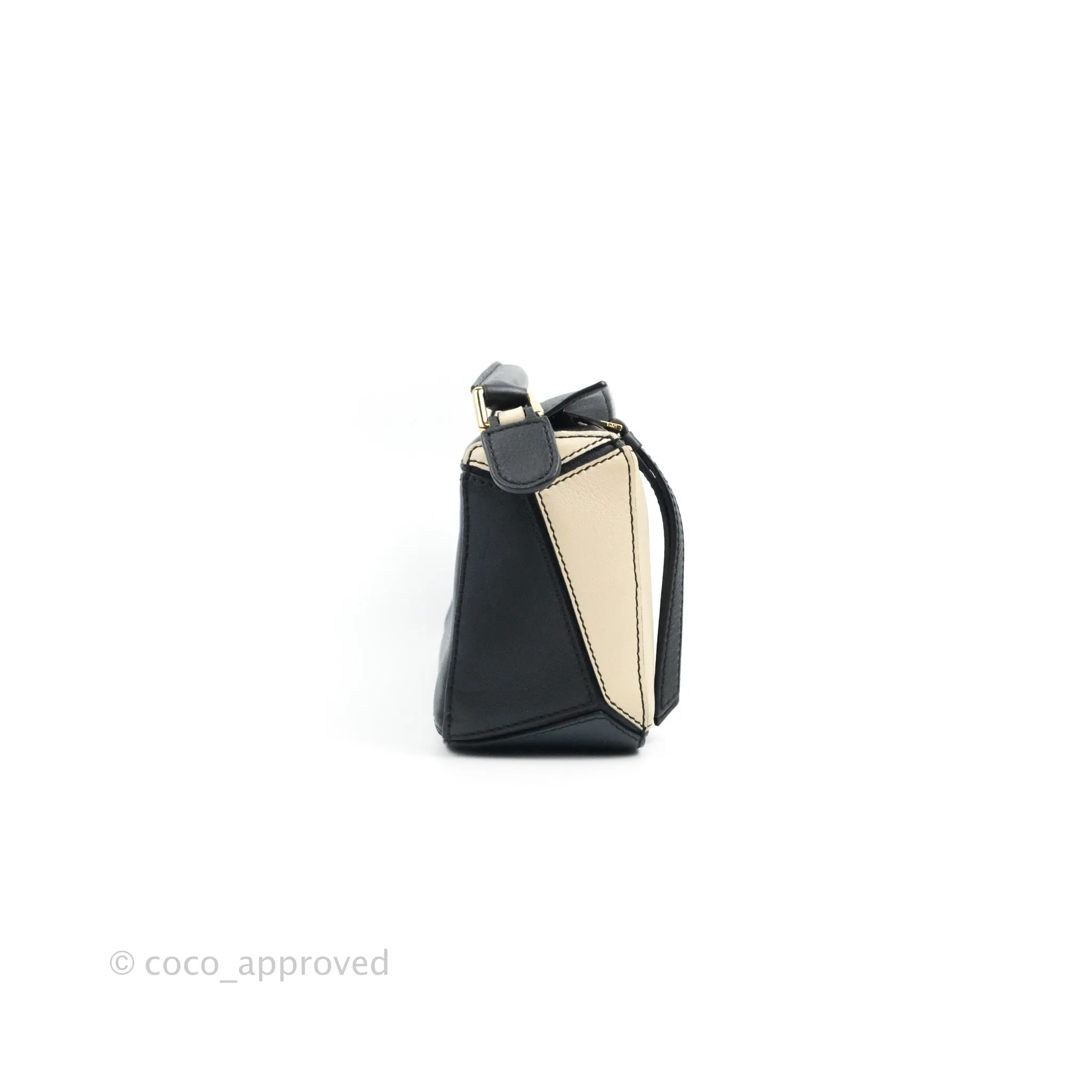 Loewe Mini Puzzle Bag Black/White/Navy Calfskin Gold Hardware