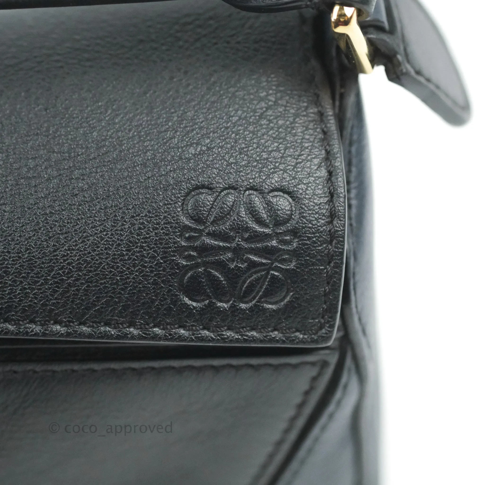 Loewe Mini Puzzle Bag Black/White/Navy Calfskin Gold Hardware