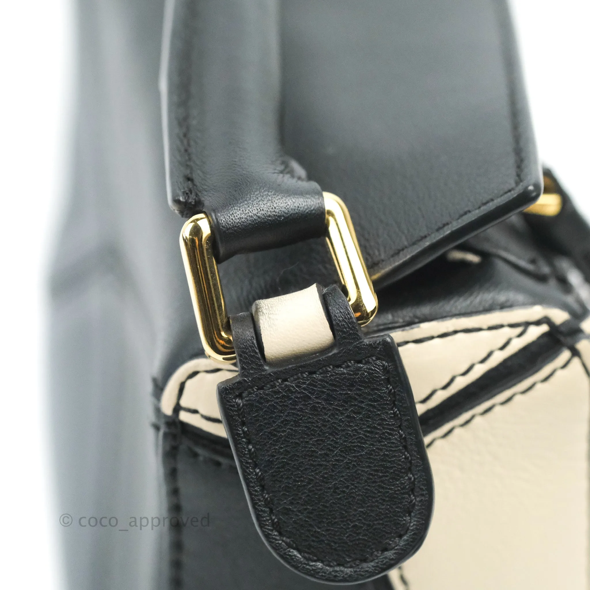 Loewe Mini Puzzle Bag Black/White/Navy Calfskin Gold Hardware