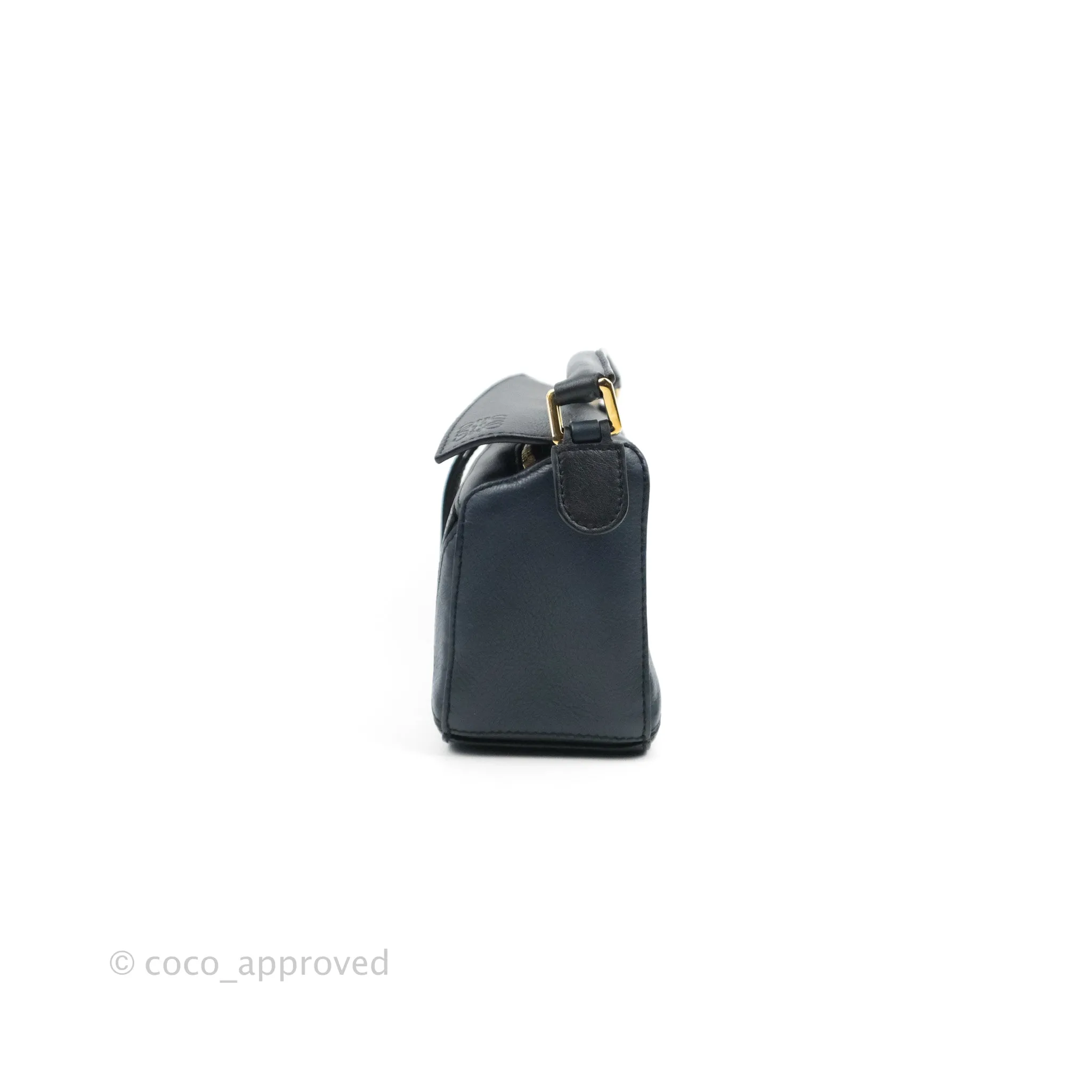 Loewe Mini Puzzle Bag Black/White/Navy Calfskin Gold Hardware