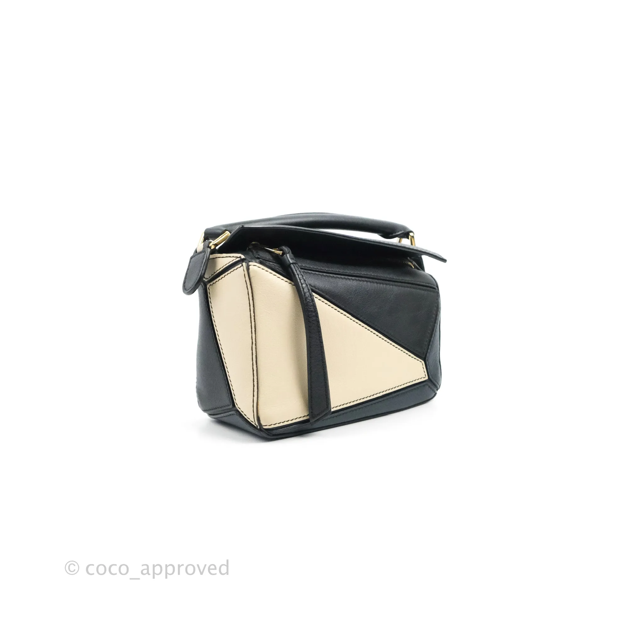Loewe Mini Puzzle Bag Black/White/Navy Calfskin Gold Hardware